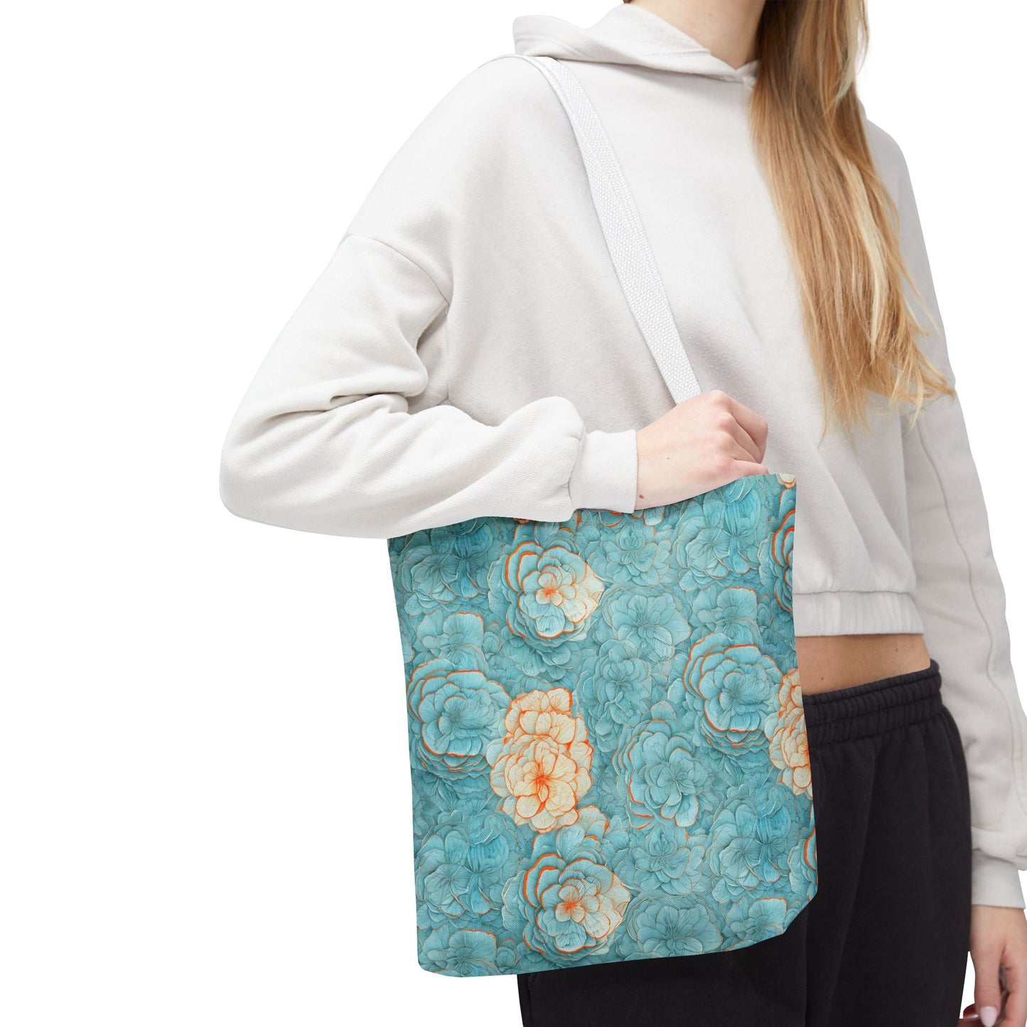 Floral Watercolor Tote Bag — Teal Succulent Pattern