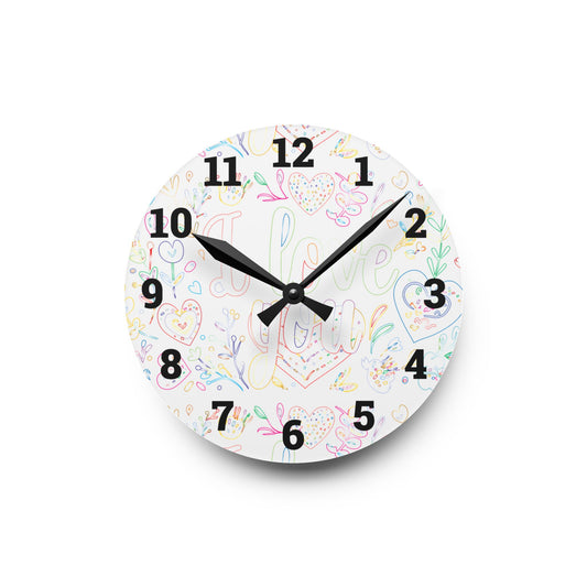 Whimsical Acrylic Wall Clock - Love You Decor, Heart Design, Gift for Her,