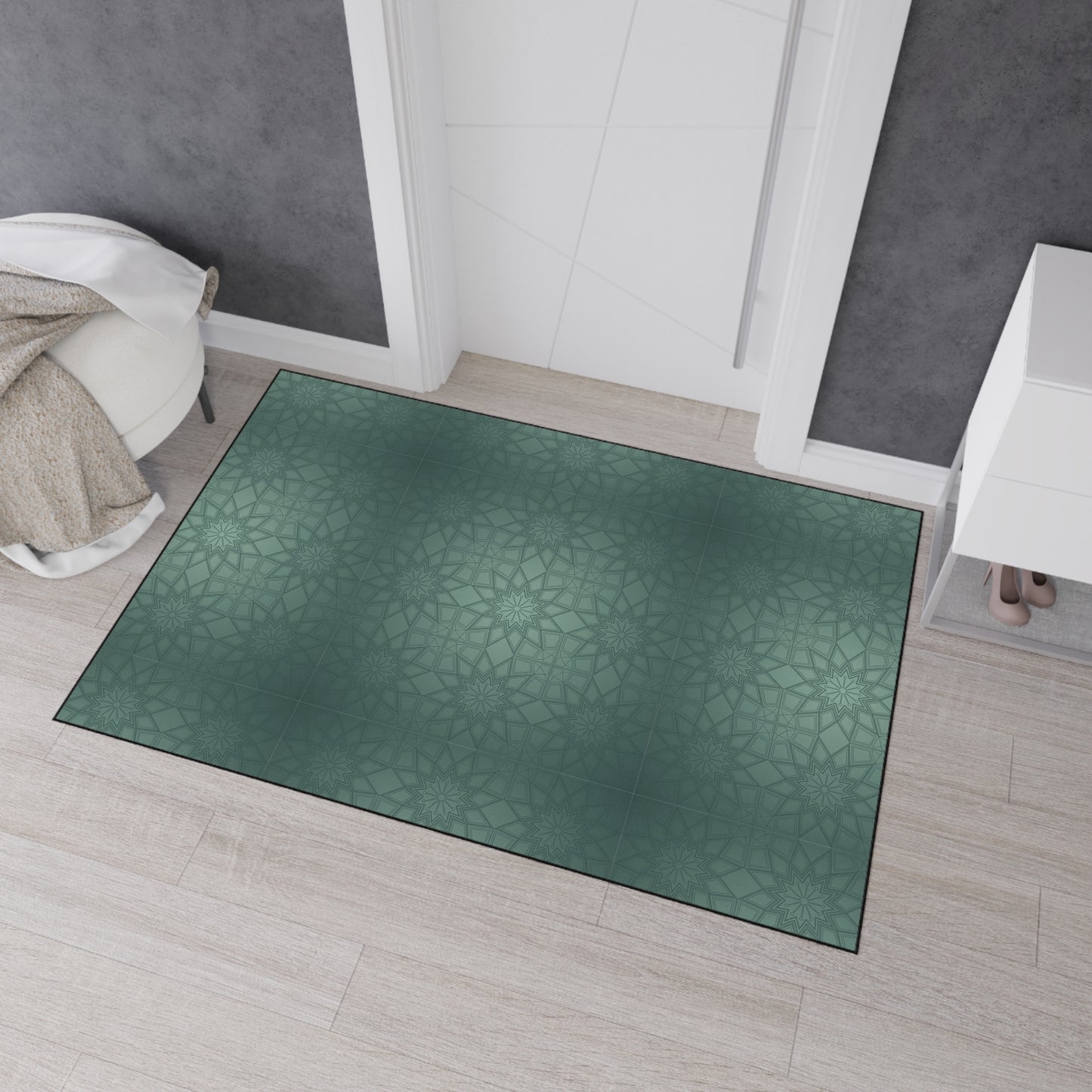 Heavy-Duty Floor Mat — Teal Geometric Anti-Fatigue Rug for Kitchen & Garage