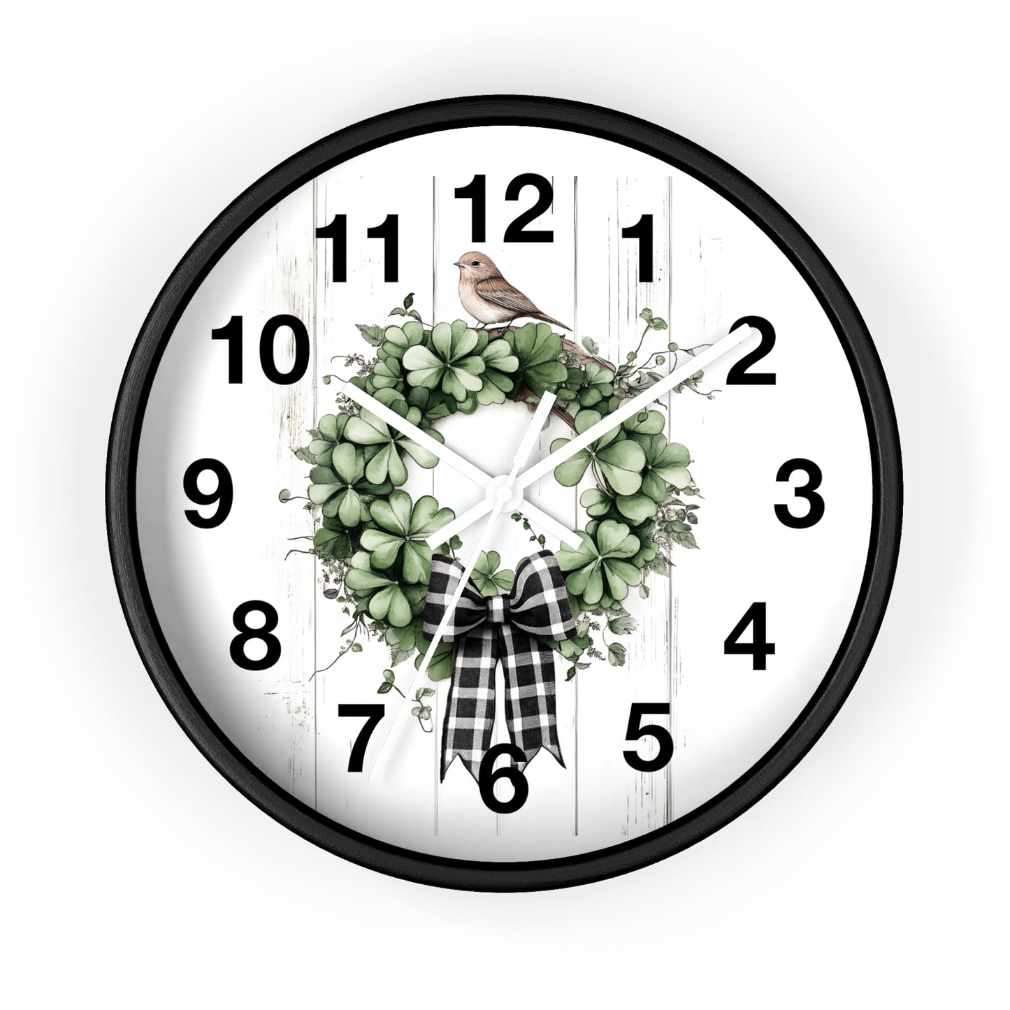 Charming Wreath Wall Clock | Rustic Decor, Bird Lover Gift, Spring Theme, Home Accent, Clovers & Bow