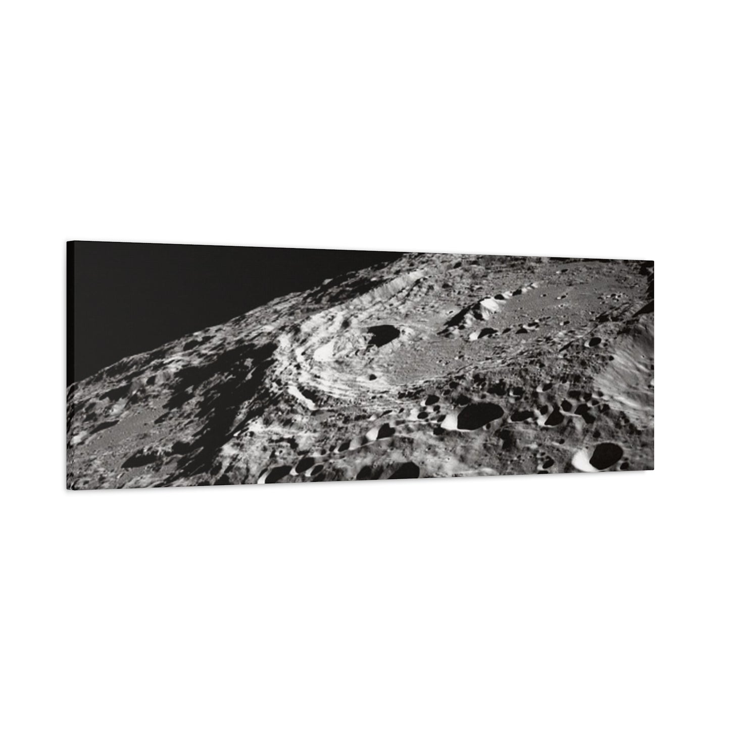 Lunar Surface Matte Canvas Print — Black & White Moon Crater Wall Art