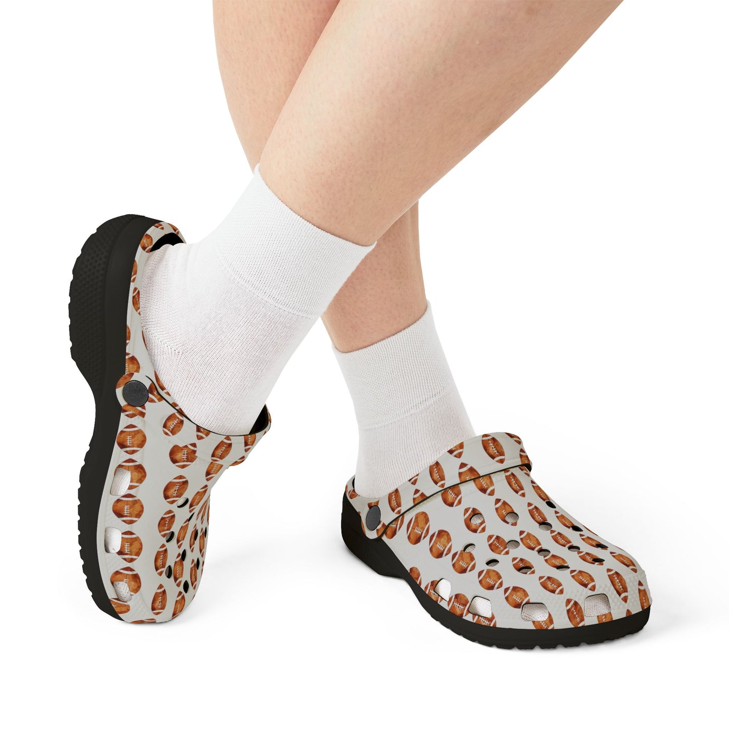 Printed EVA Foam Clogs — All-Over Football Design