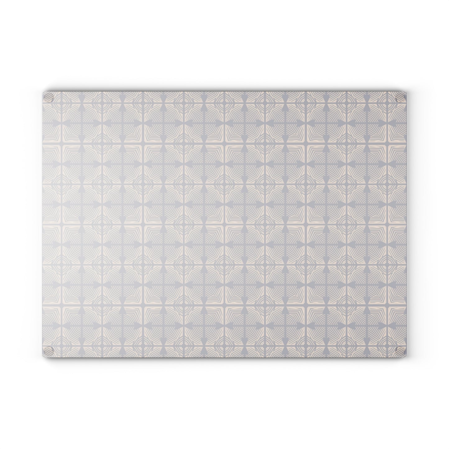 Patterned Glass Cutting Board – Vintage Blue Geometric Tile Design