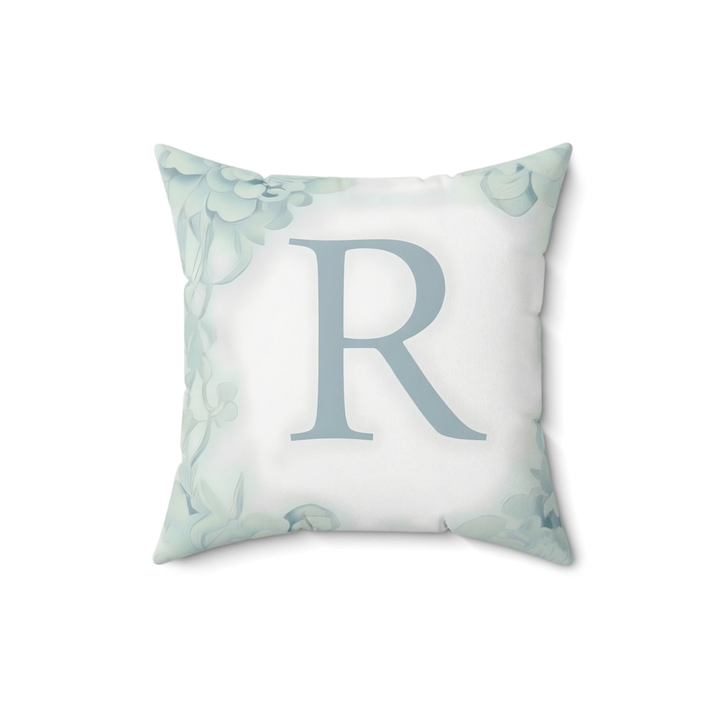 Monogram R Floral Throw Pillow - Pastel Green Decorative Accent