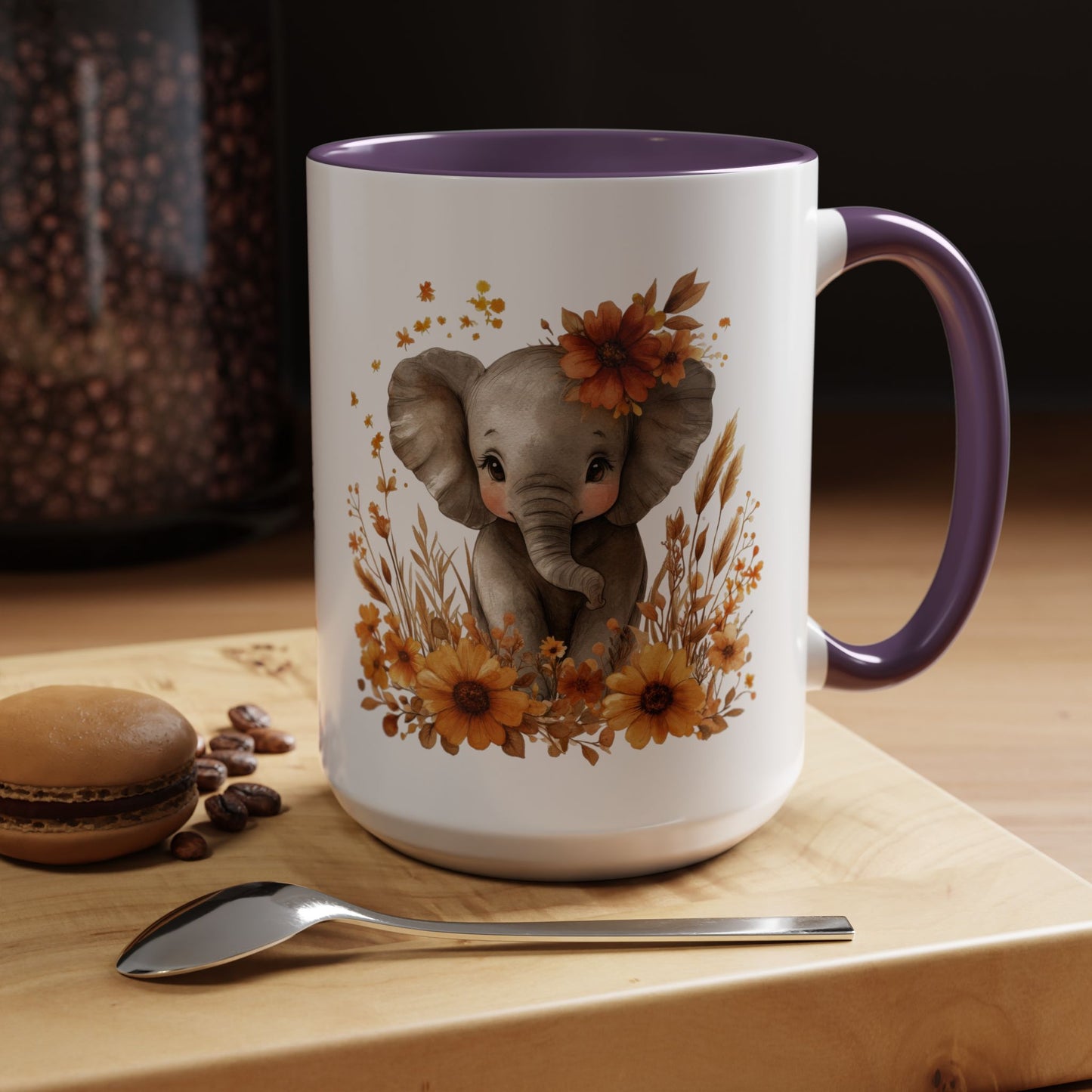 Adorable Elephant Floral Coffee Mug, Cute Animal Mug, Coffee Lover Gift, Kids Mug, Baby Shower Decor