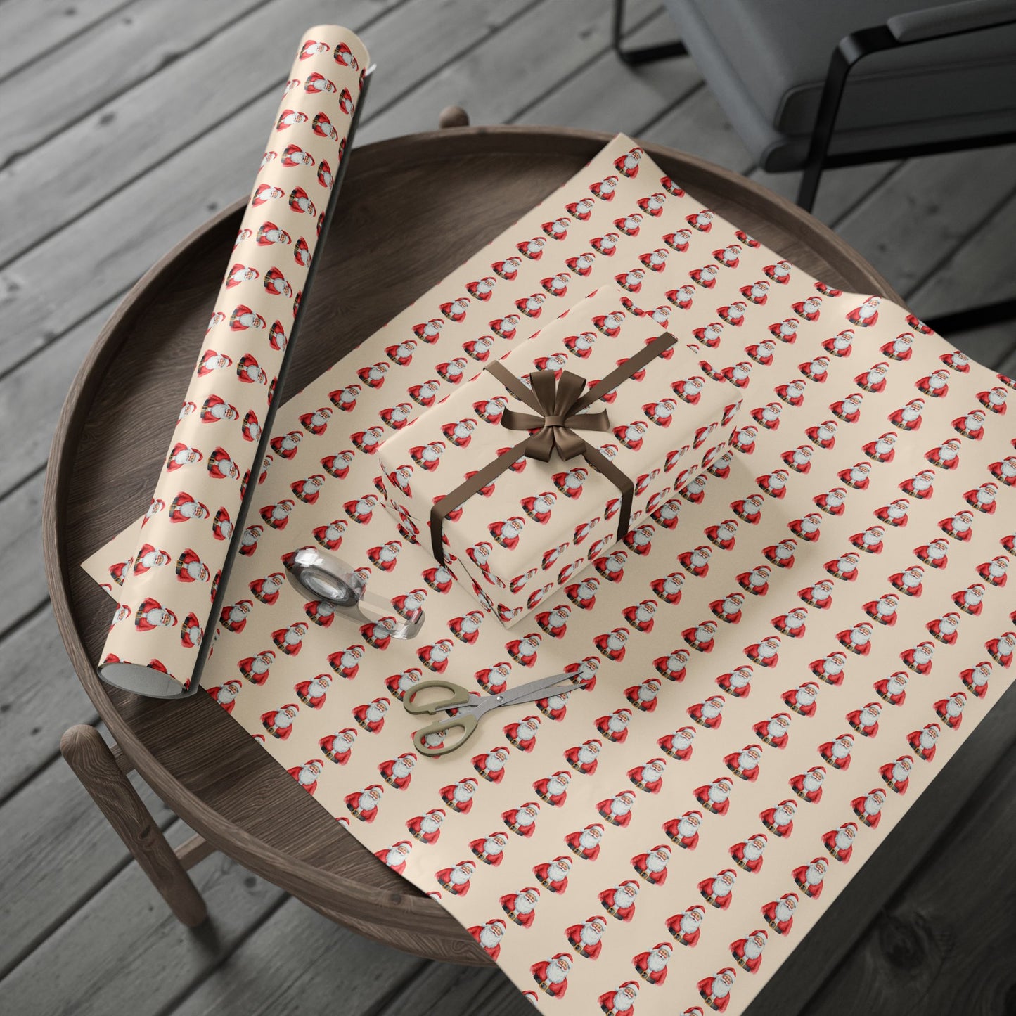 Santa Pattern Wrapping Paper Roll — Vintage Christmas Gift Wrap