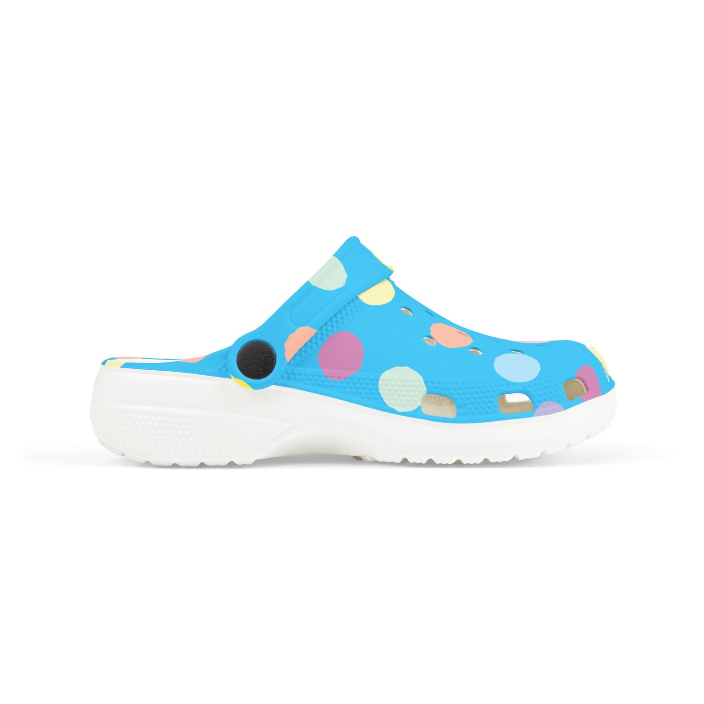 Kids Blue Polka Dot EVA Foam Clogs – Colorful Bubble Print Slip-On Shoes