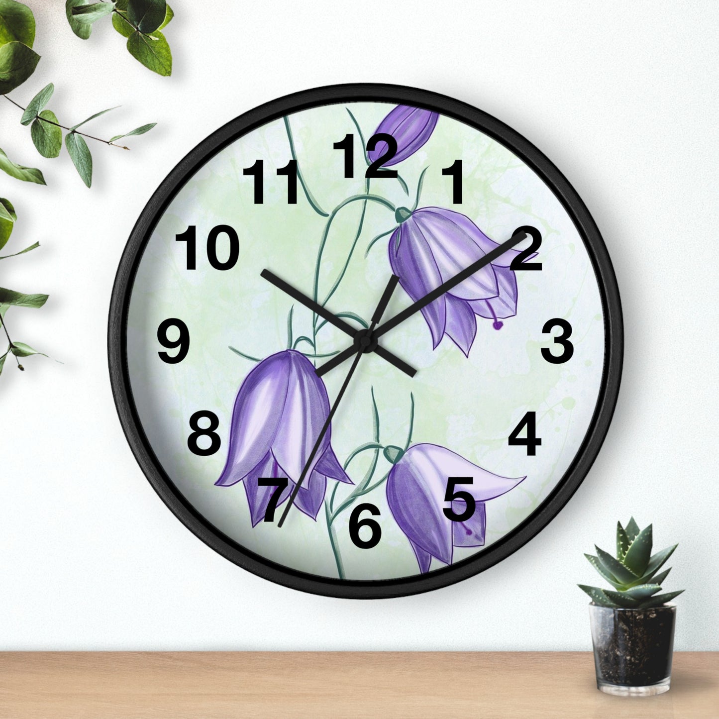 Floral Wall Clock with Purple Blooms, Elegant Home Decor, Timeless Gift, Botanical Wall Art, Perfect for Mother's Day, Spring Decor