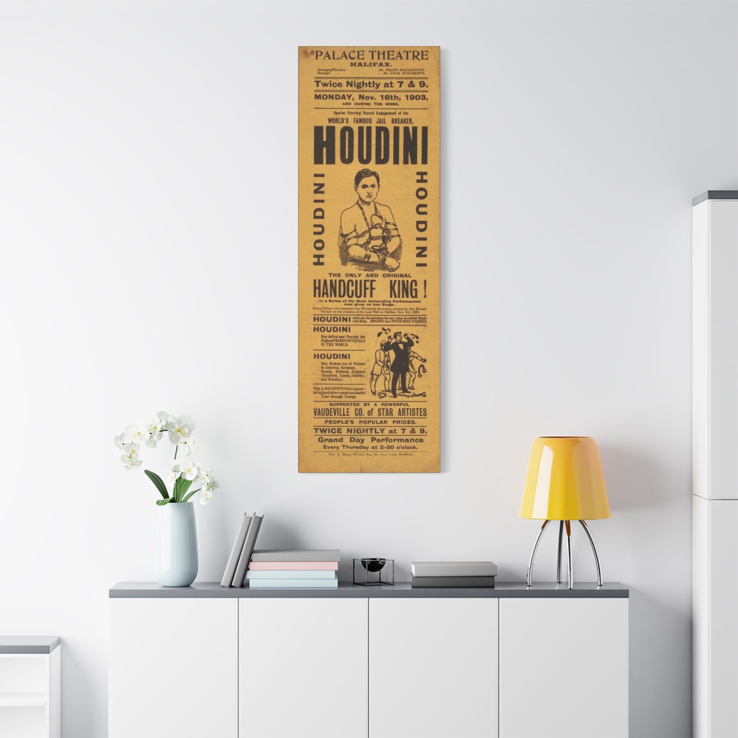 Houdini Vintage Poster Matte Canvas Wall Art (Stretched 1.25")