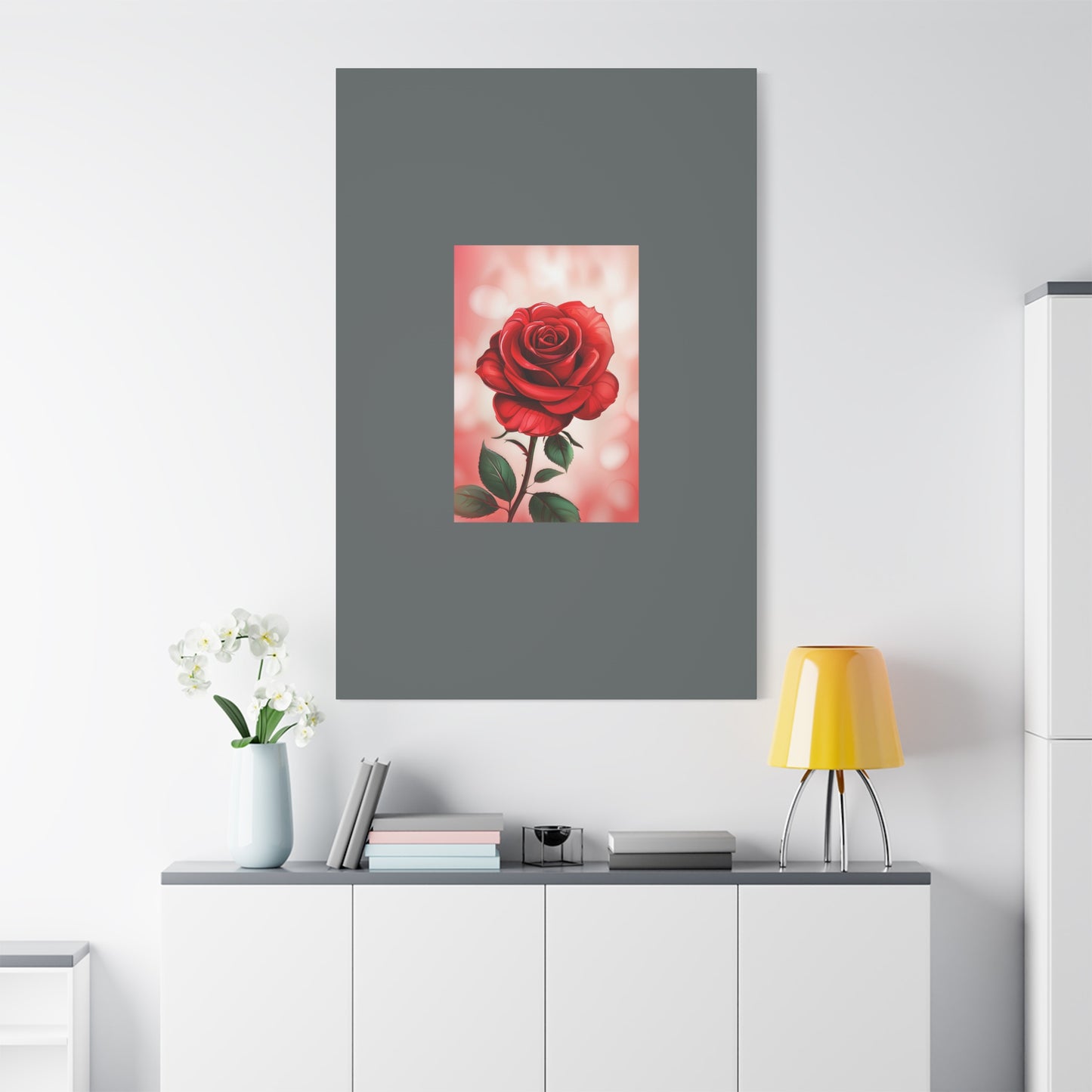 Red Rose Vertical Matte Canvas Print — Romantic Floral Wall Art