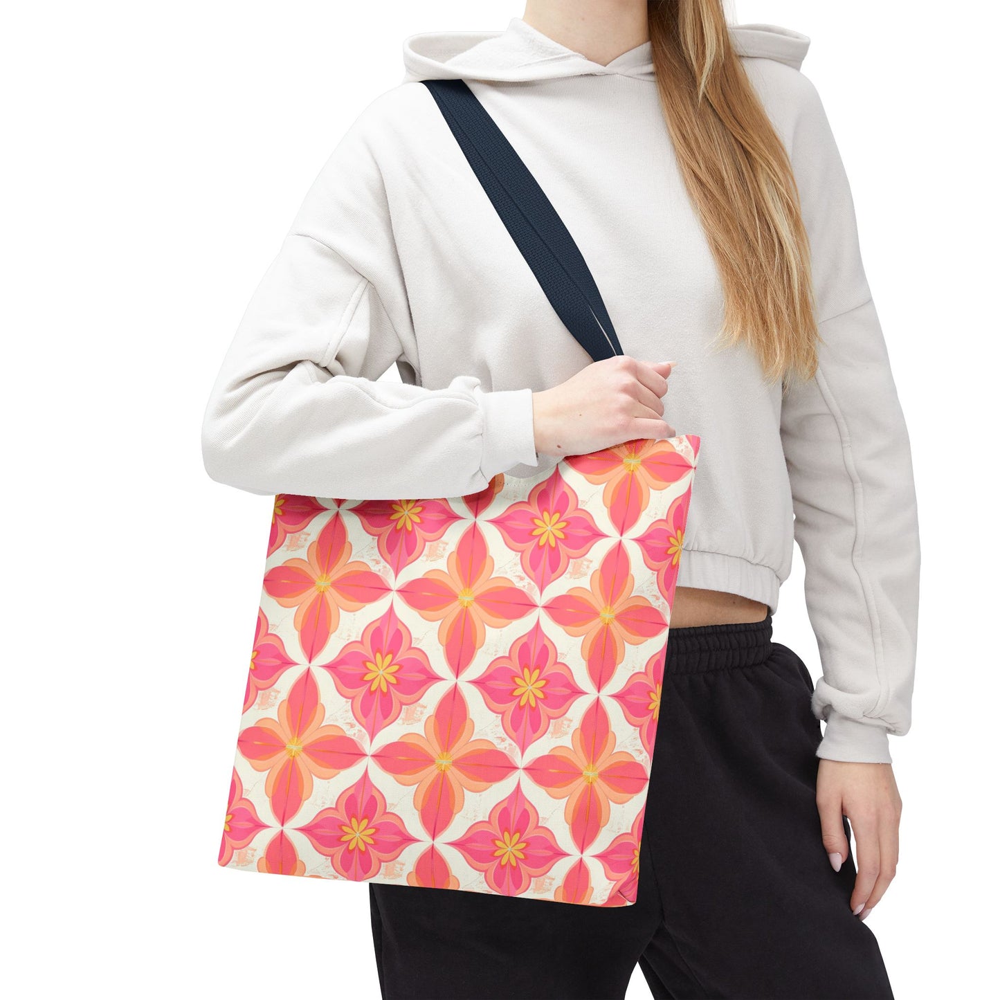 Pink Floral Geometric Tote Bag — All-Over Print Reusable Shopper