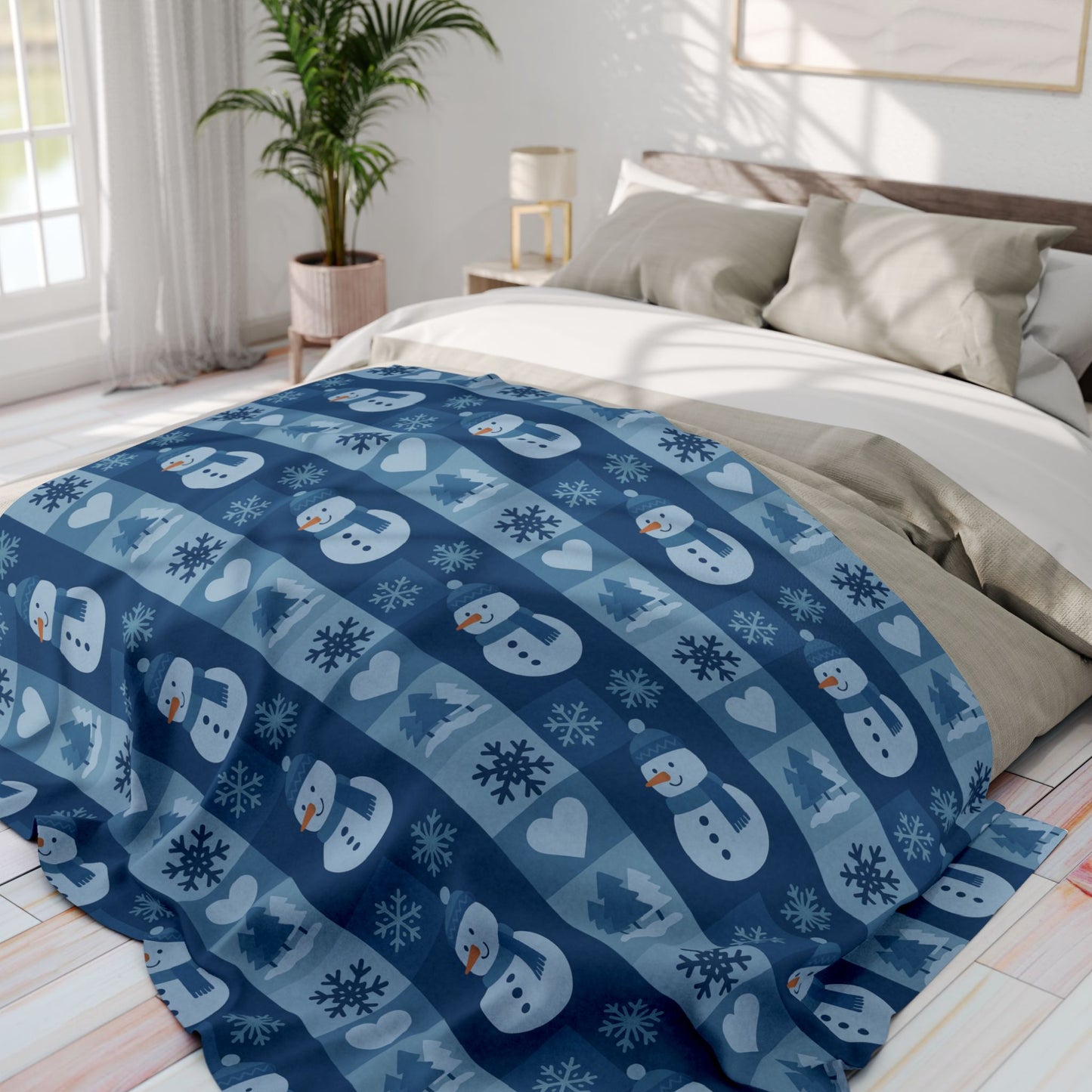 Cozy Snowman Fleece Blanket - Winter Decor, Holiday Gift, Couch Cover, Christmas Throw, Plush Blanket