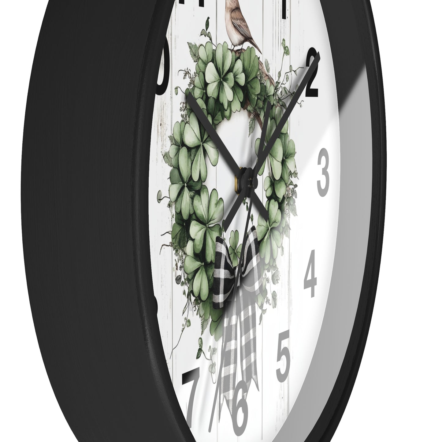 Charming Wreath Wall Clock | Rustic Decor, Bird Lover Gift, Spring Theme, Home Accent, Clovers & Bow