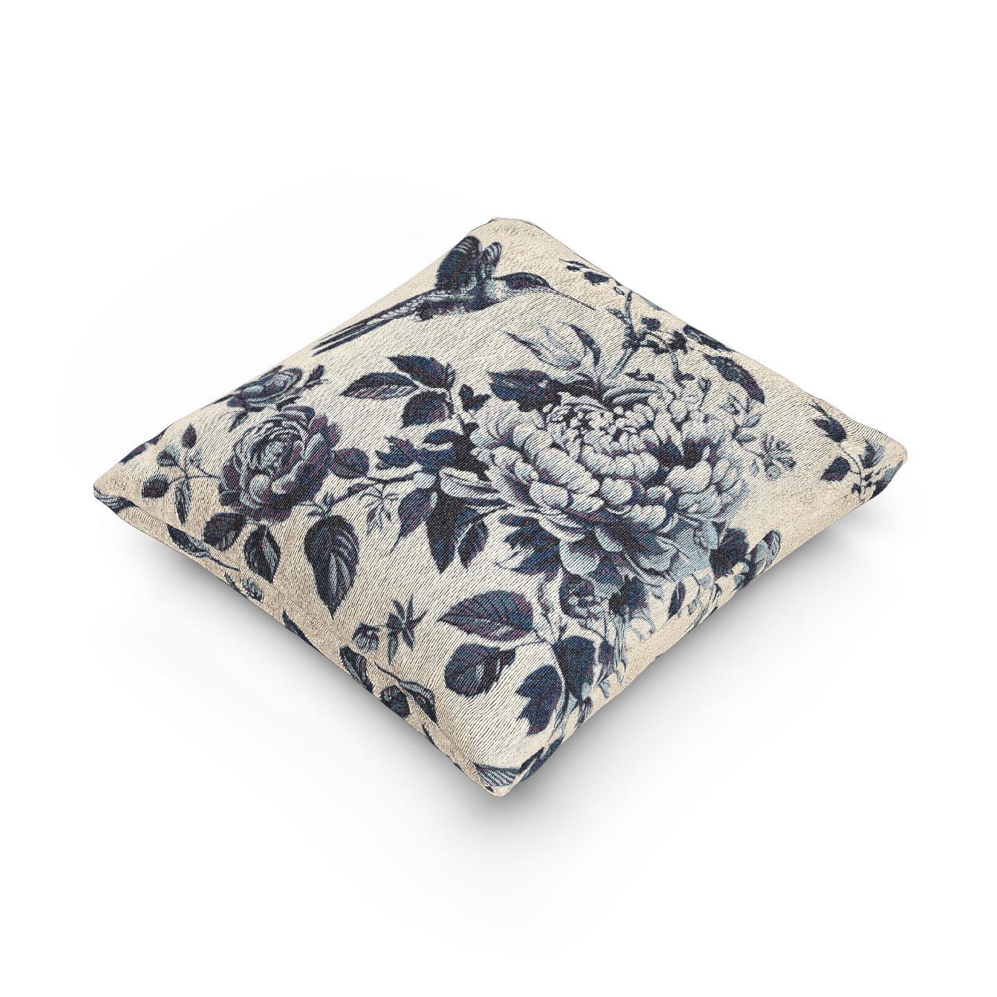 Floral Woven Pillow - Elegant Home Decor with Hummingbird Design