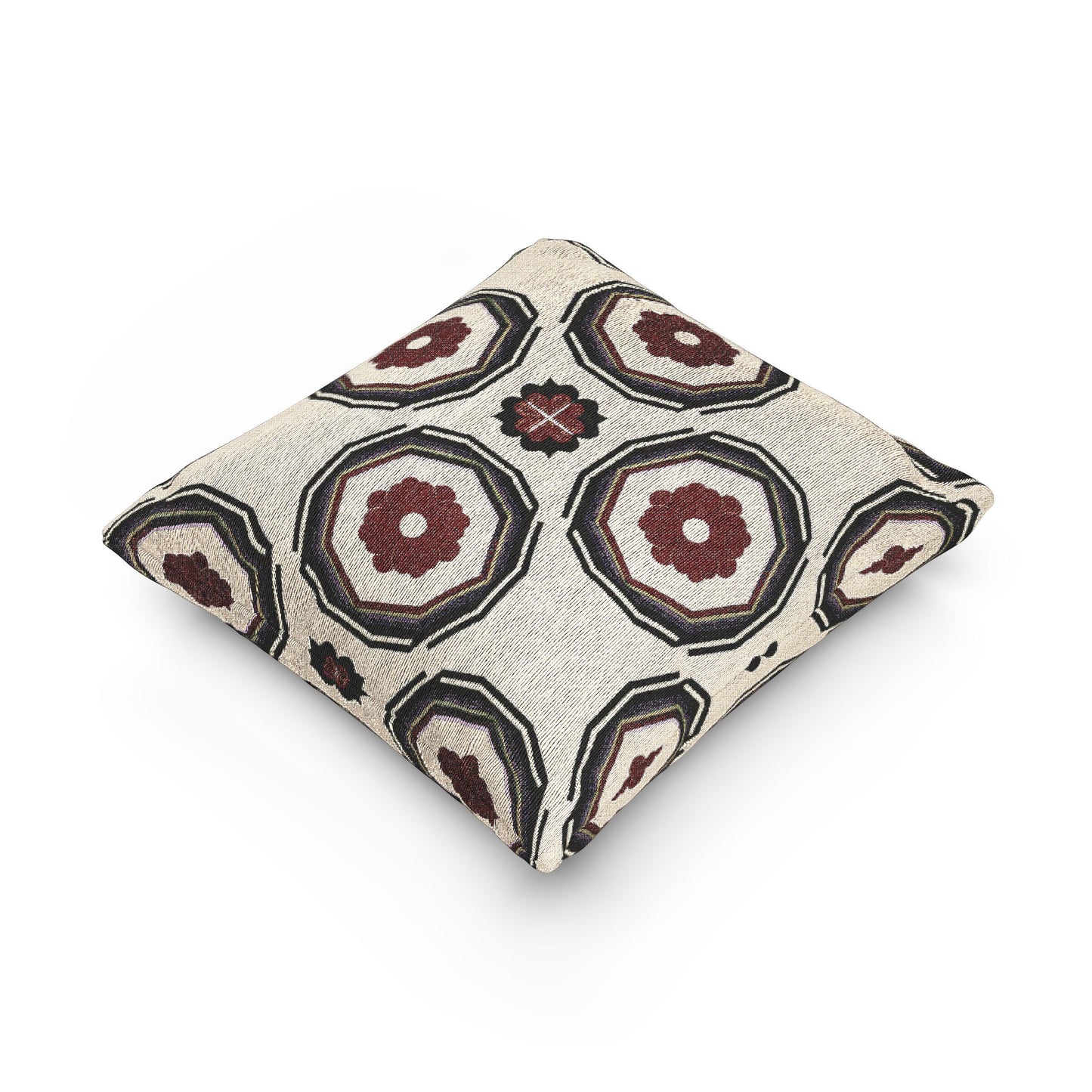 Bohemian Woven Pillow with Floral Design