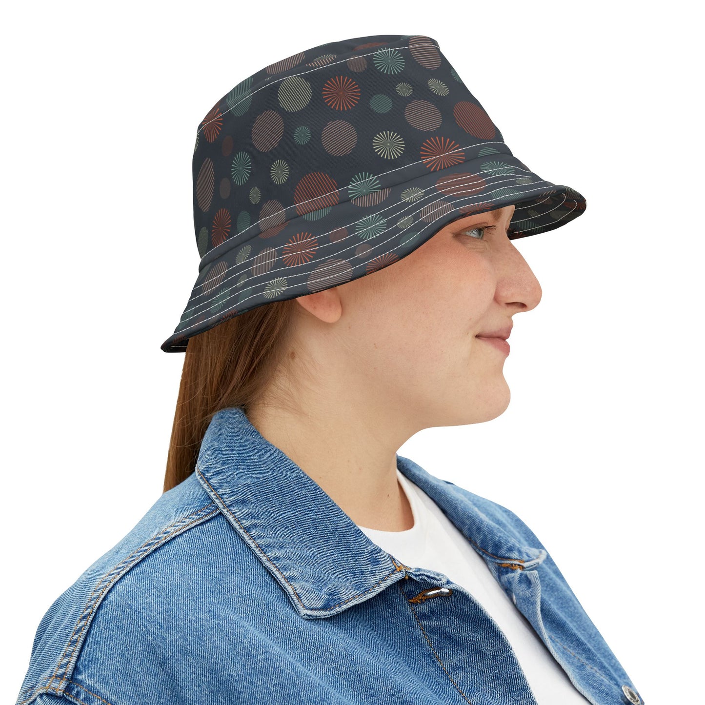 Bucket Hat — Dark Confetti Dot Pattern, Stylish Sun & Festival Accessory