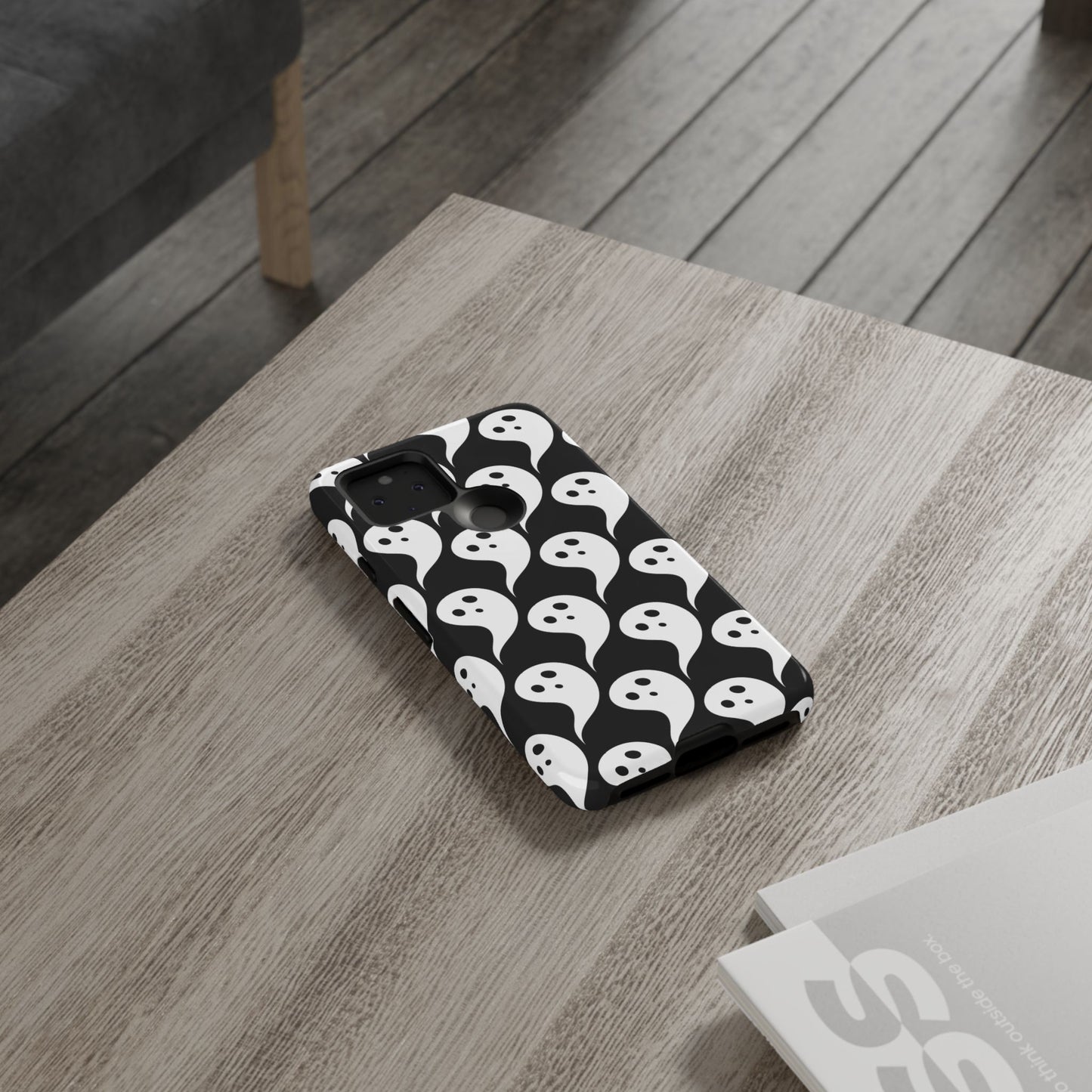 Ghost Pattern Phone Case, Cute Ghost Cell Phone Cover, Halloween Accessory, Spooky Gift, Black and White Phone Case