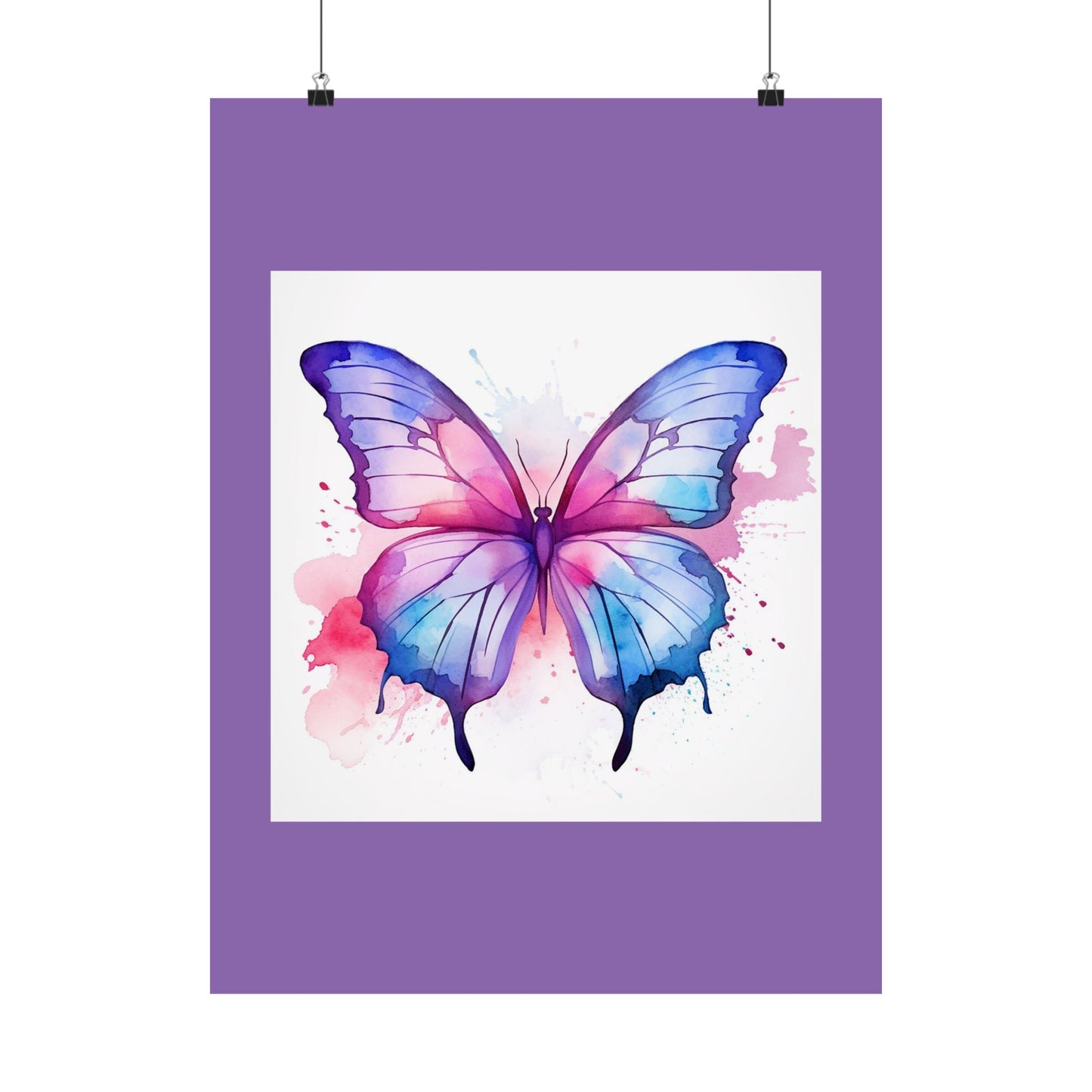 Butterfly Watercolor Matte Poster — Purple Vertical Art Print
