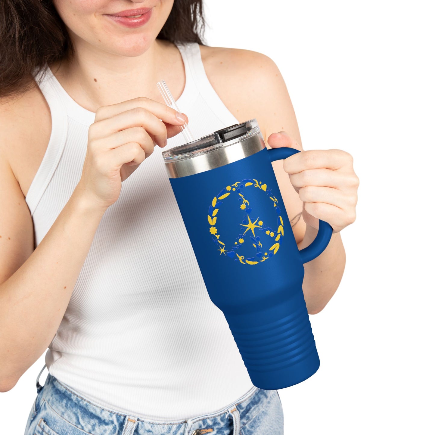 Peaceful Floral Insulated Travel Mug, 40oz | Eco-Friendly Cup for Travel, Outdoor Adventures, Gifts, Coffee Enthusiasts