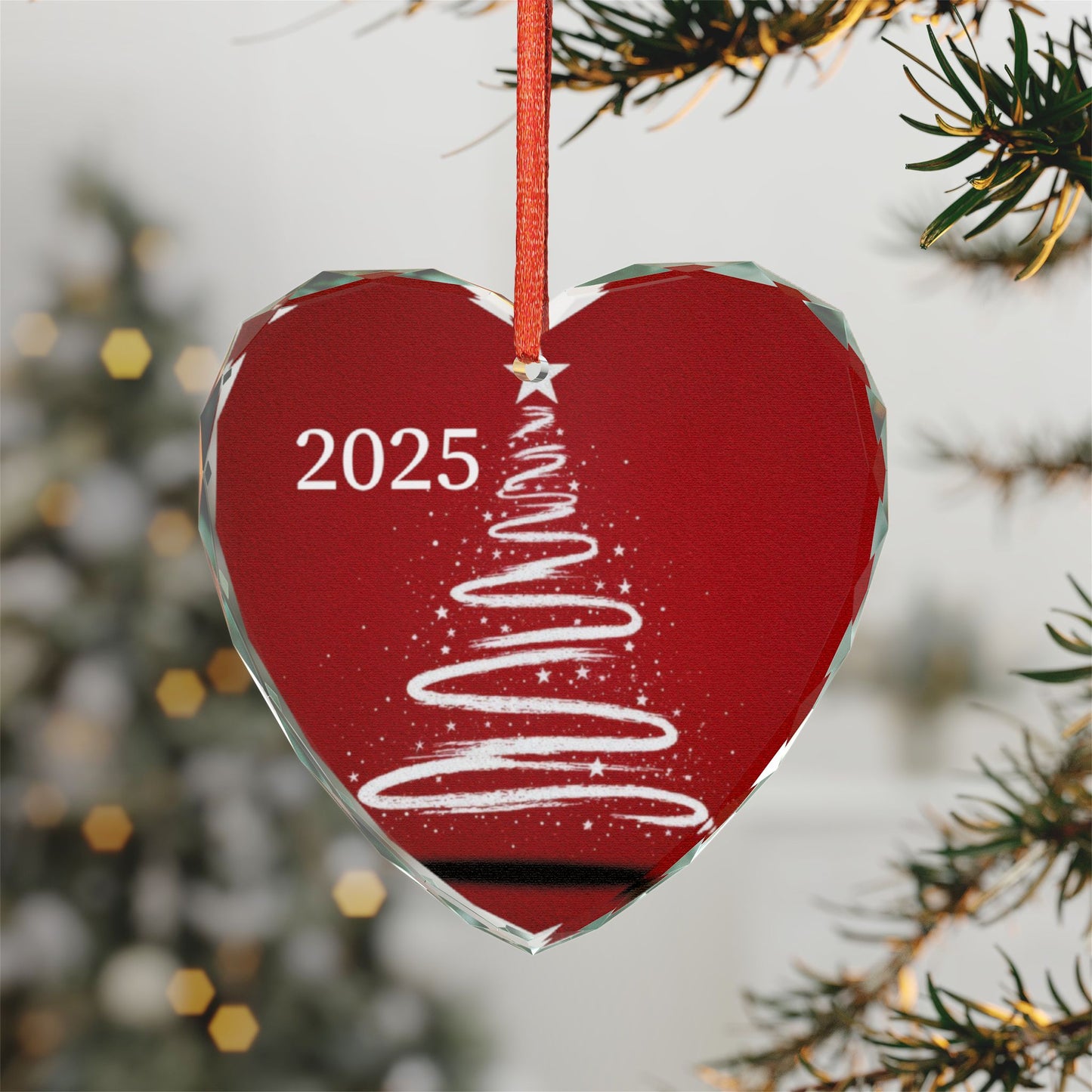 2025 Heart Crystal Ornament – Red Holiday Glass Tree Keepsake