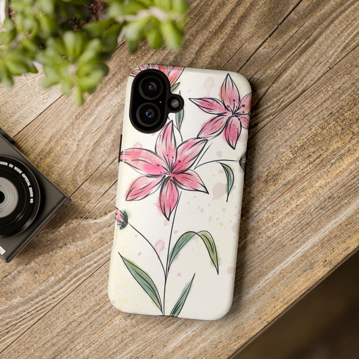 Floral Phone Case with Elegant Pink Lilies, Cute Floral Accessories, Phone Protection, Gift for Her, Stylish Cell Phone Cover