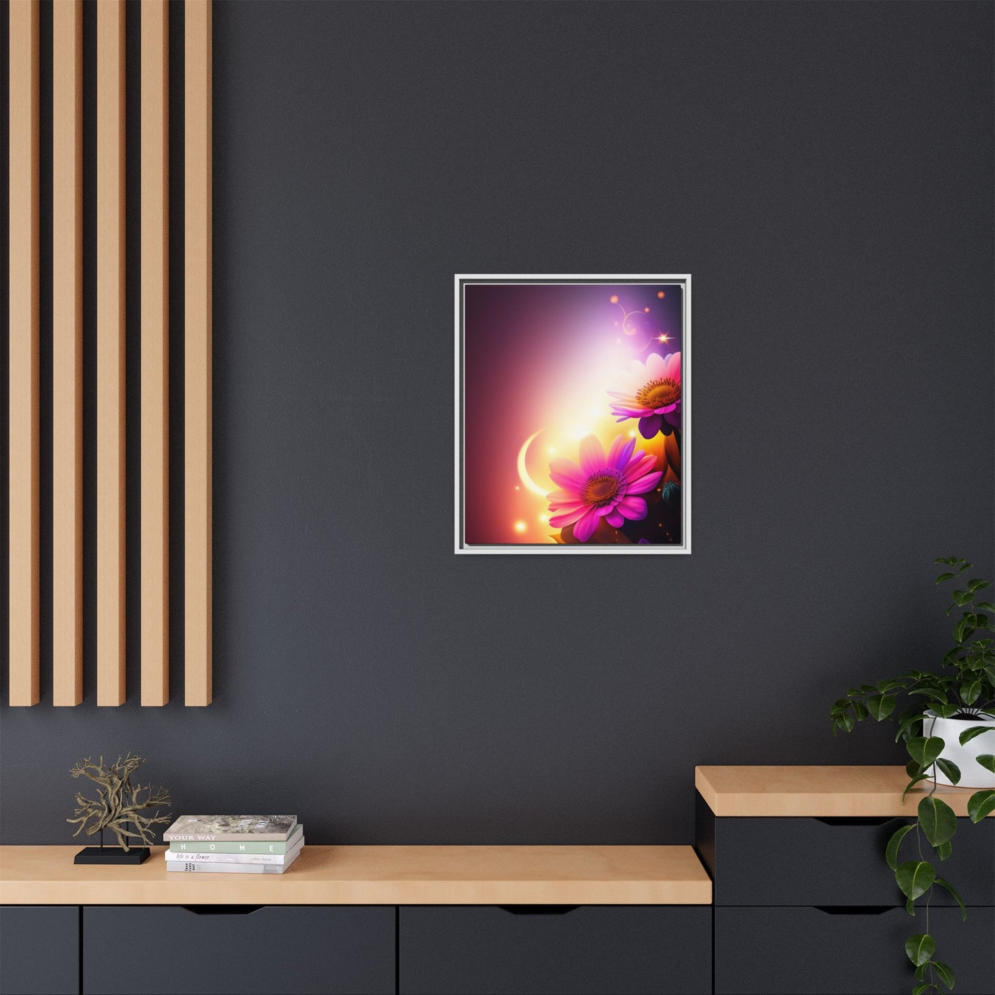 Framed Floral Canvas Art — Pink Daisies Sunset Wall Print