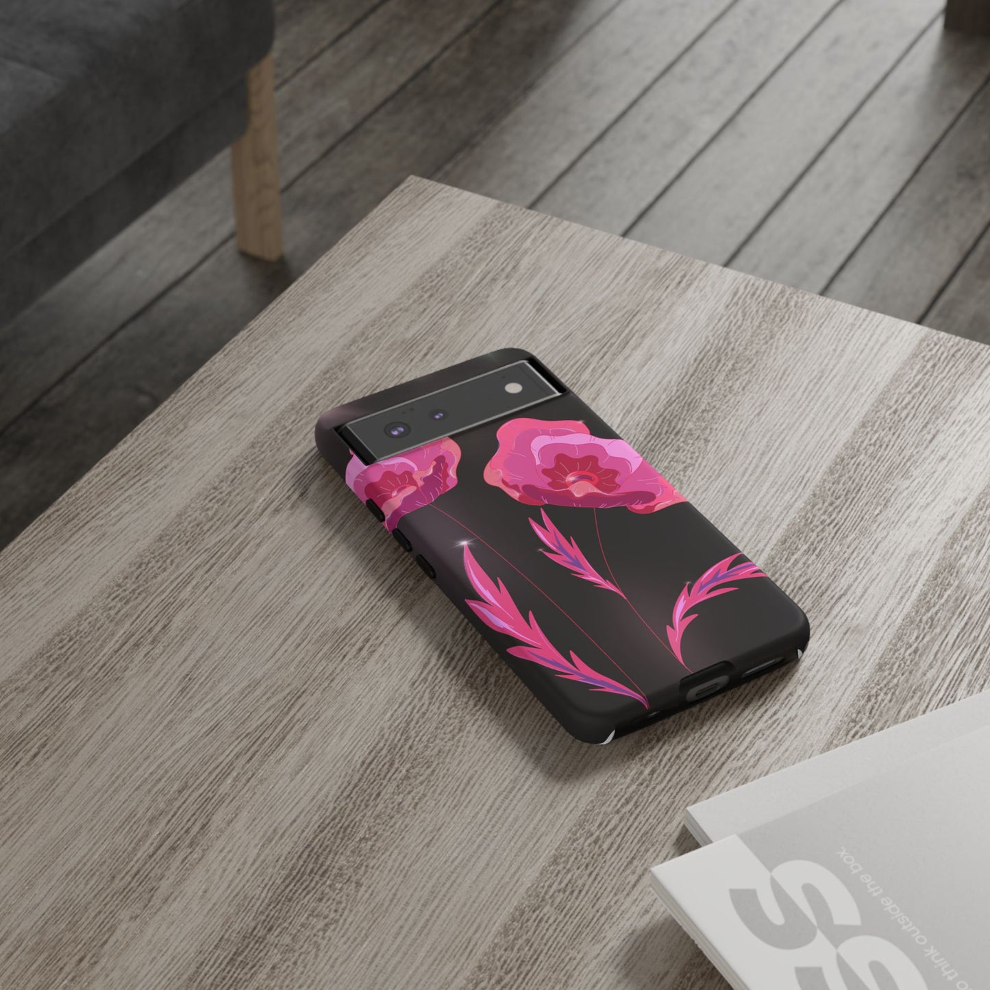 Floral iPhone Case | Tough Cases with Pink Poppy Design, Elegant Flower Phone Cover, Gift for Her, Spring Accessories, Chic Tech