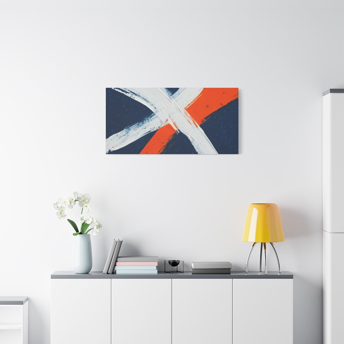 Abstract Navy & Orange Brushstroke Canvas