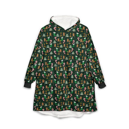 Christmas Candy Cane & Tree Hooded Blanket - Cozy Holiday Wearable Throw