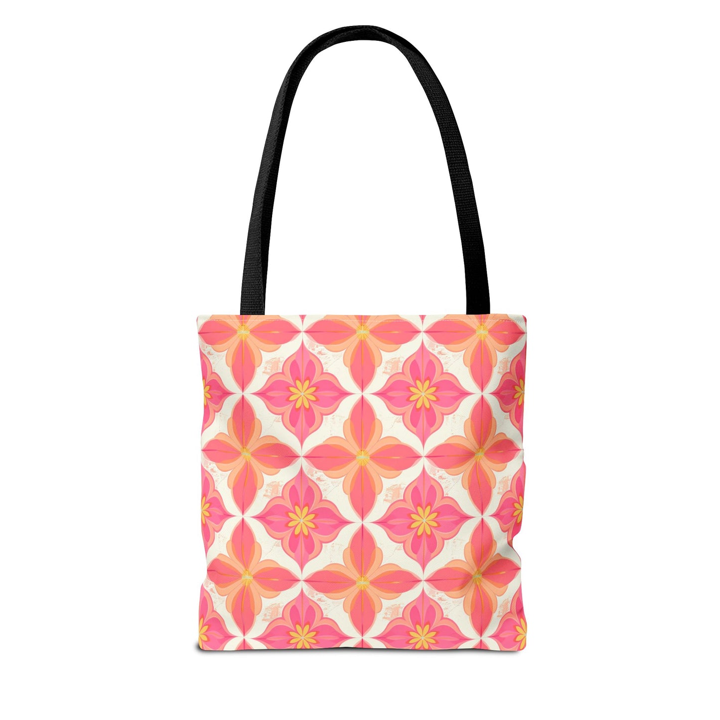 Pink Floral Geometric Tote Bag — All-Over Print Reusable Shopper