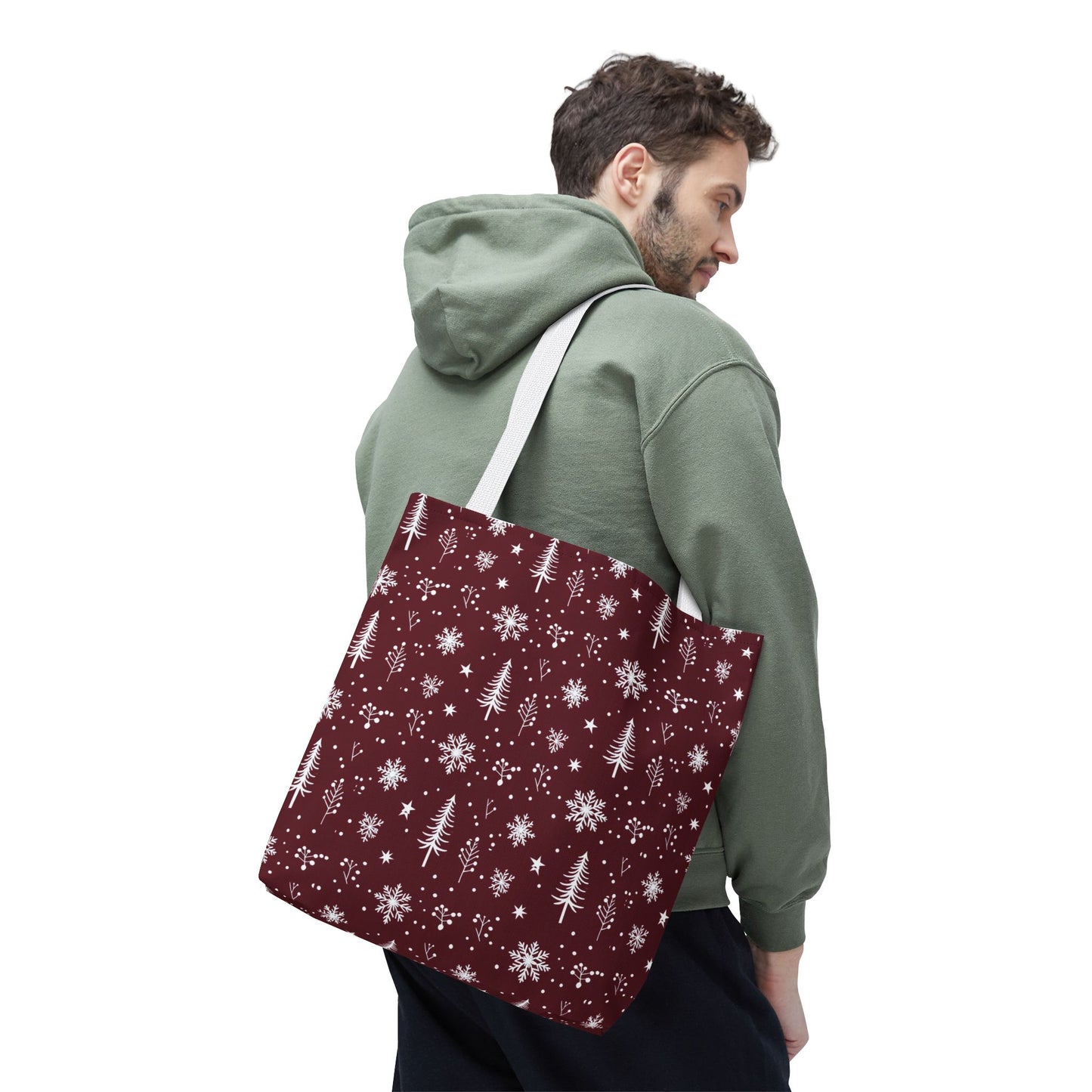 Christmas Snowflake Tote Bag – Burgundy Holiday Patterned Carryall