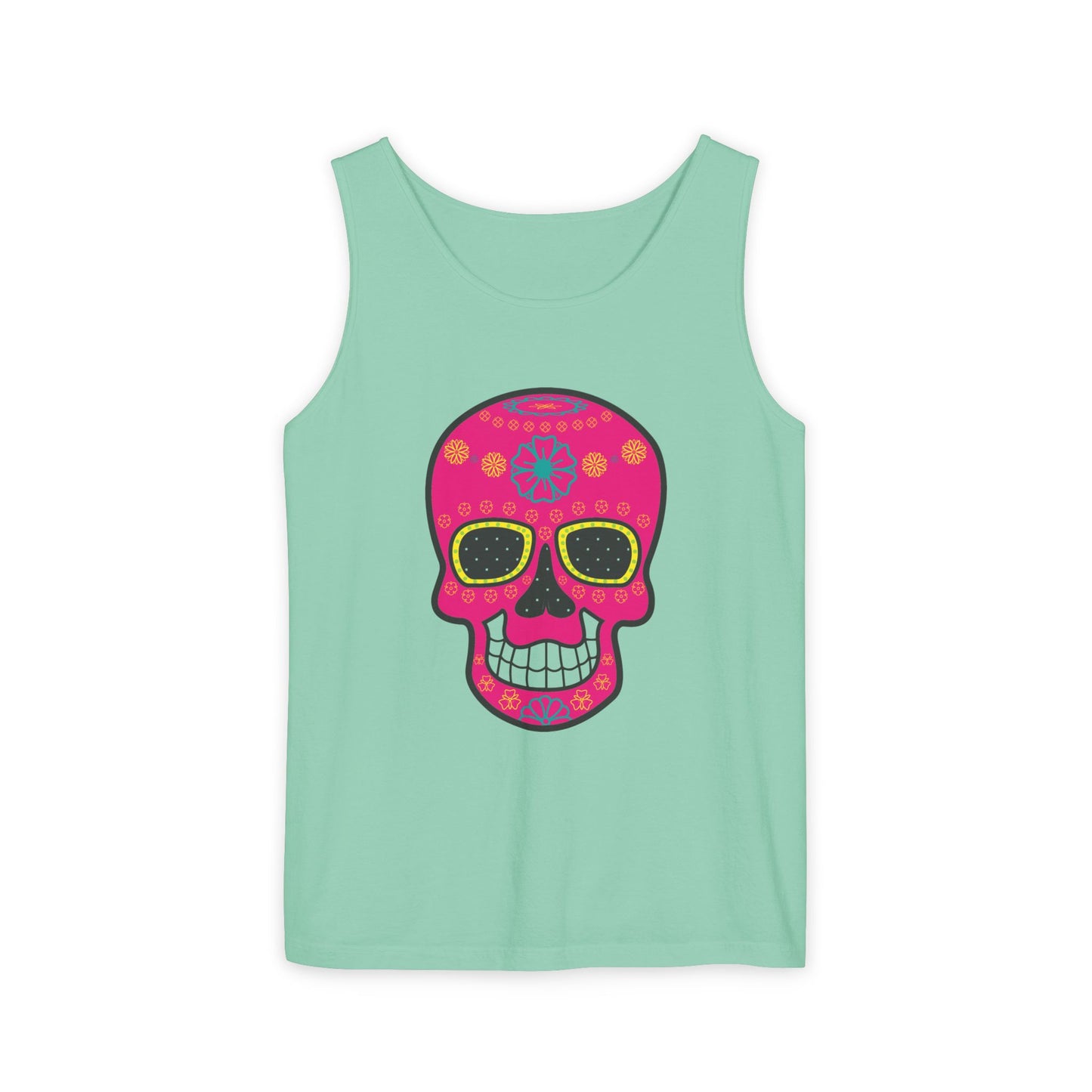 Colorful Dia de los Muertos Skull Tank Top, Unisex Summer Tee, Festival Wear