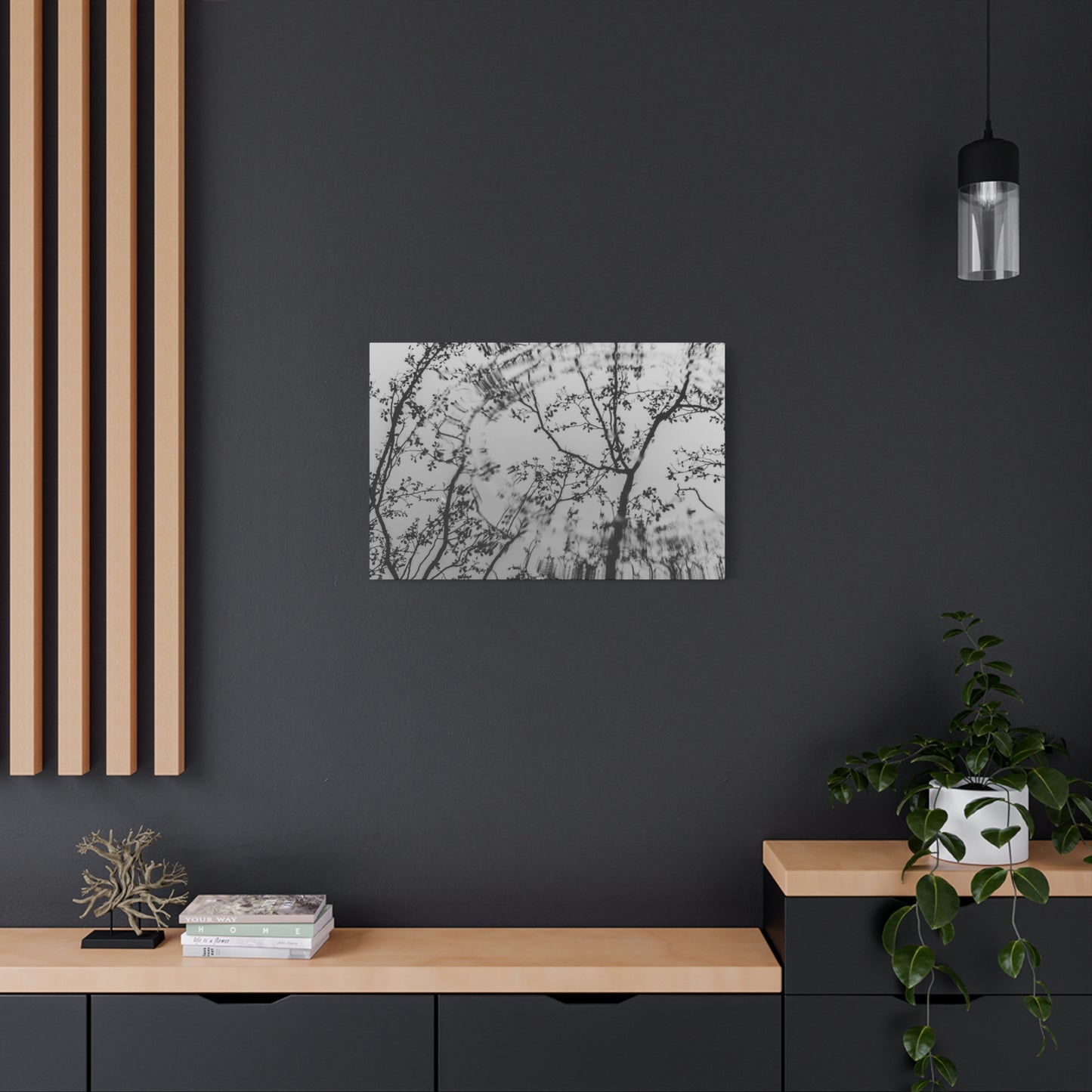Canvas Wall Art — Monochrome Blurred Ferris Wheel with Tree Silhouettes