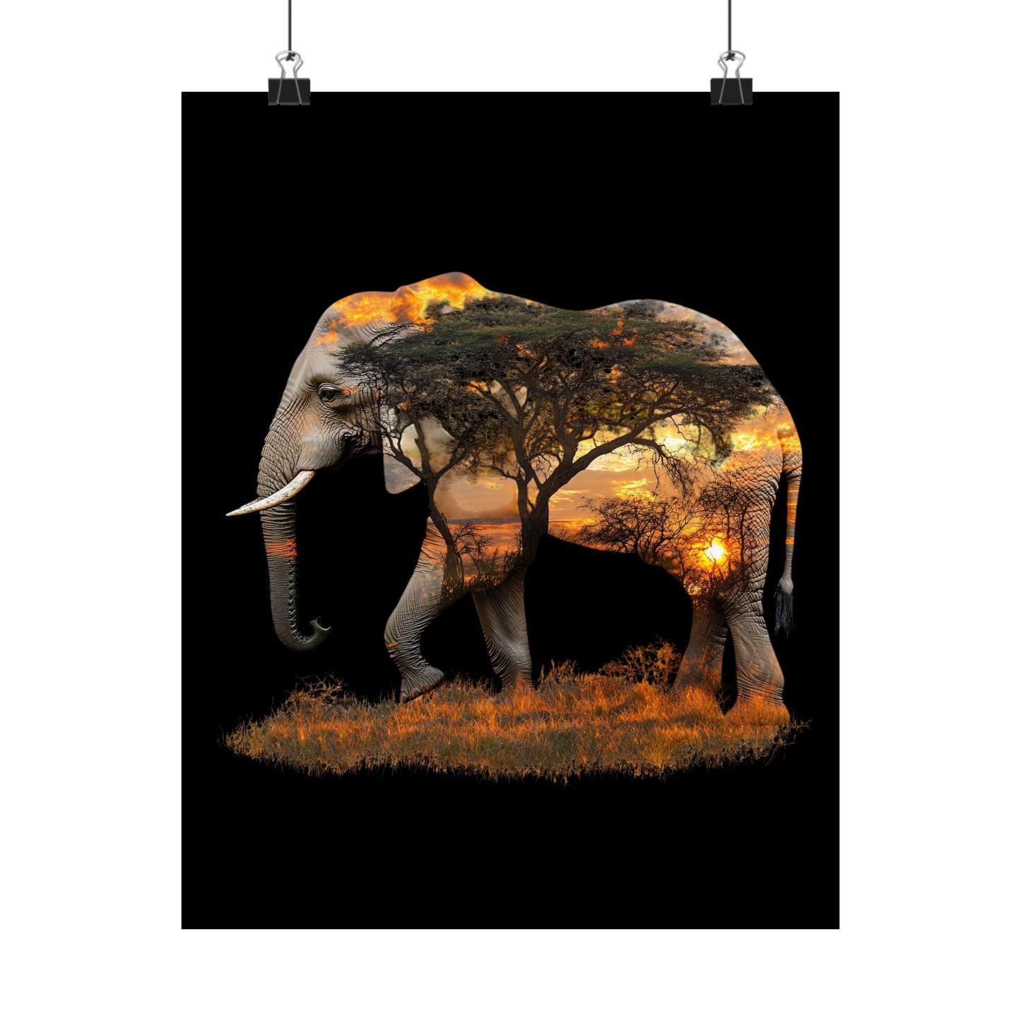 Elephant Sunset Matte Vertical Poster, Wall Art Decor, Animal Lovers Art, Gift for Nature Enthusiasts, Home Decoration