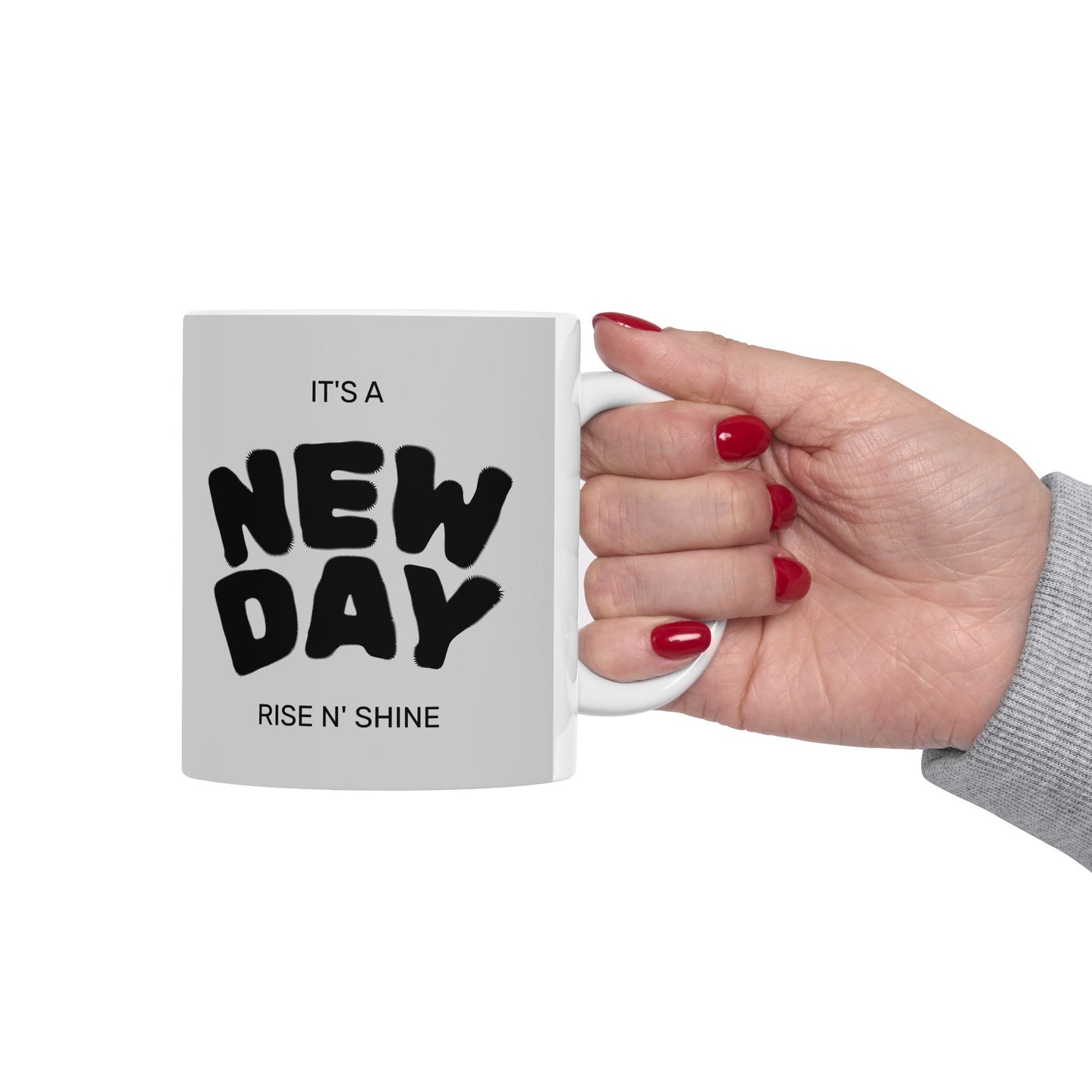 Inspirational Ceramic Mug - "New Day" Theme, Motivational Gift, Coffee Lover, Kitchen Decor, Wellness