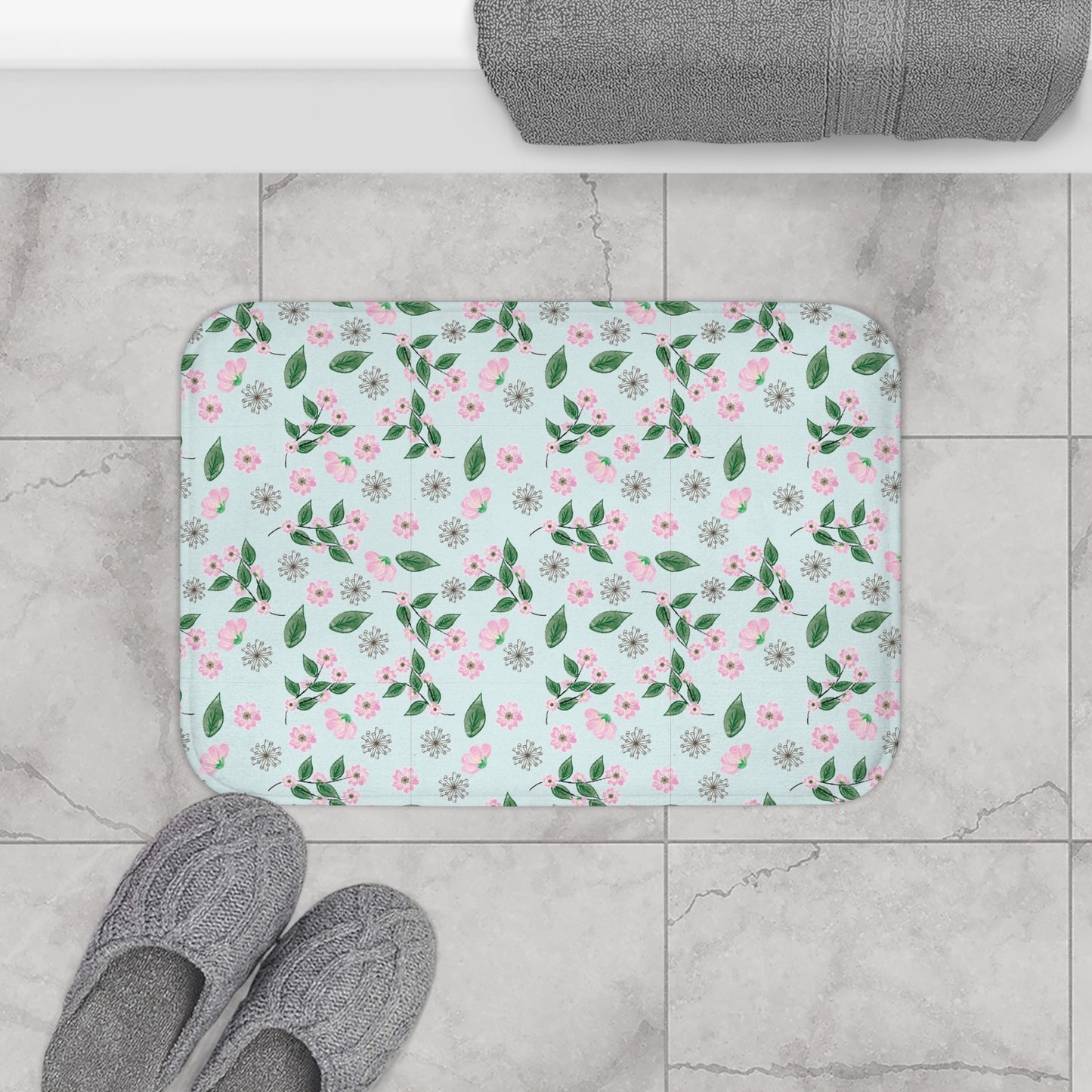 Floral Bath Mat - Soft Home Decor, Bathroom Accessory, Flower Design, Spring Vibes, Gift for Her, Mat for Yoga