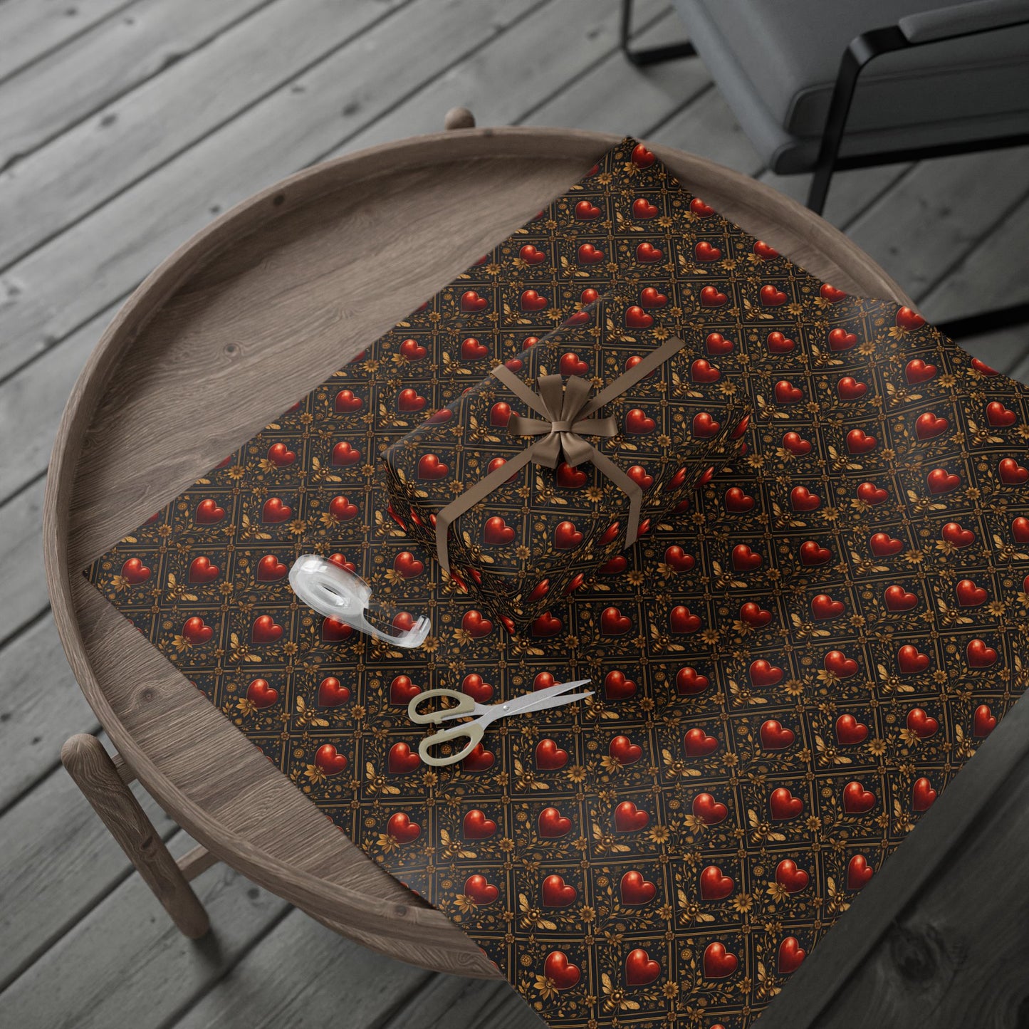 Ornate Heart Wrapping Paper Roll – Elegant Red & Gold Gift Wrap