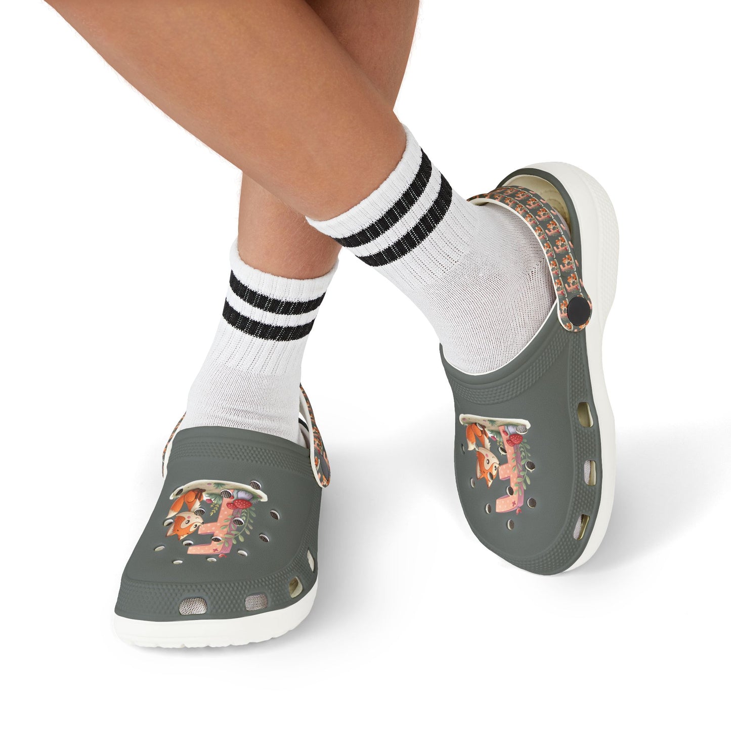 Kid's EVA Foam Clogs with Cute Fox Design - Letter F