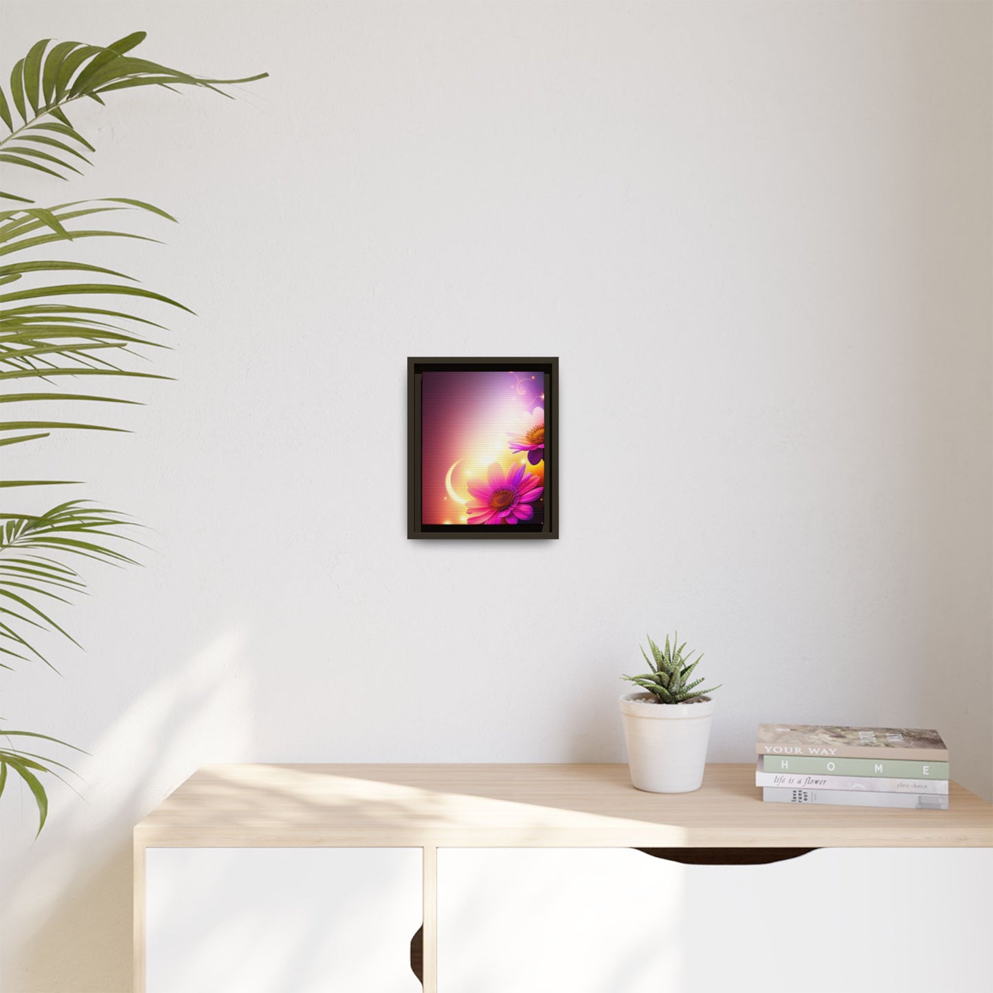 Framed Floral Canvas Art — Pink Daisies Sunset Wall Print