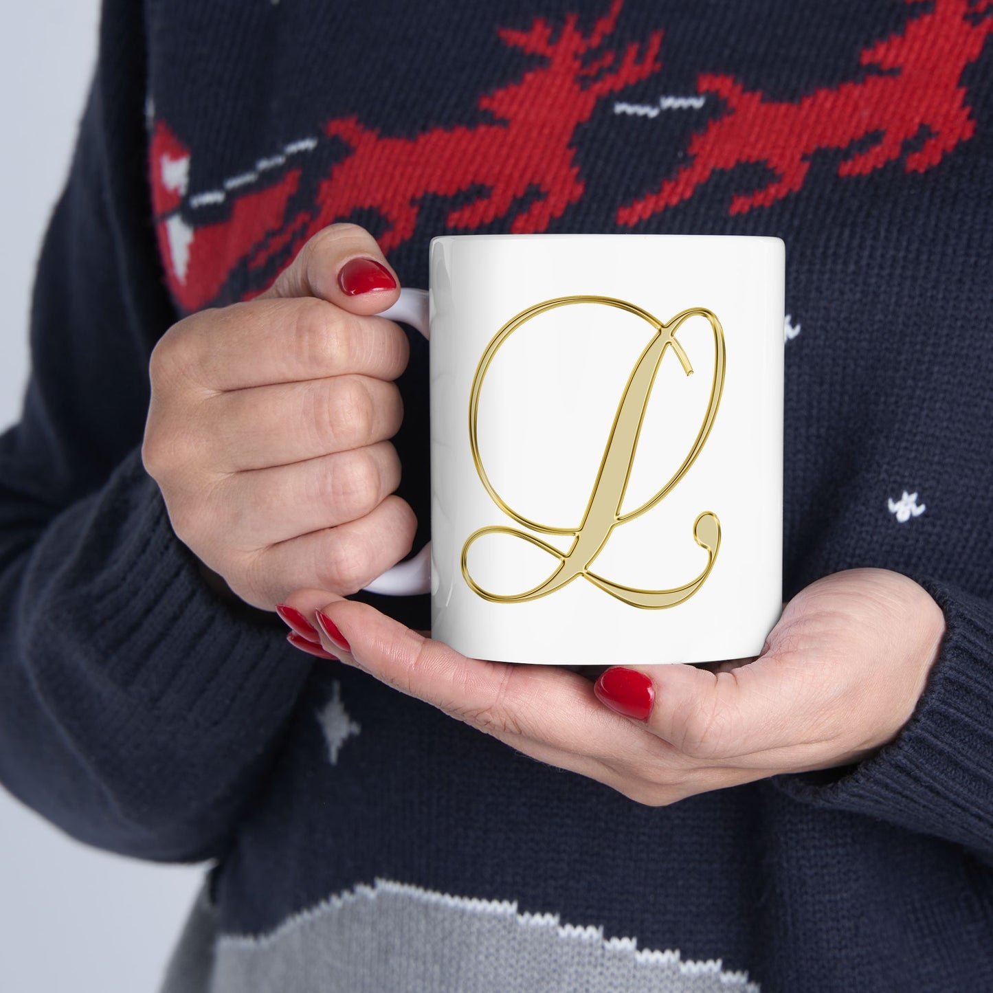 Gold Script Love Ceramic Mug — Elegant Valentine's Day Coffee Cup (11oz, 15oz)