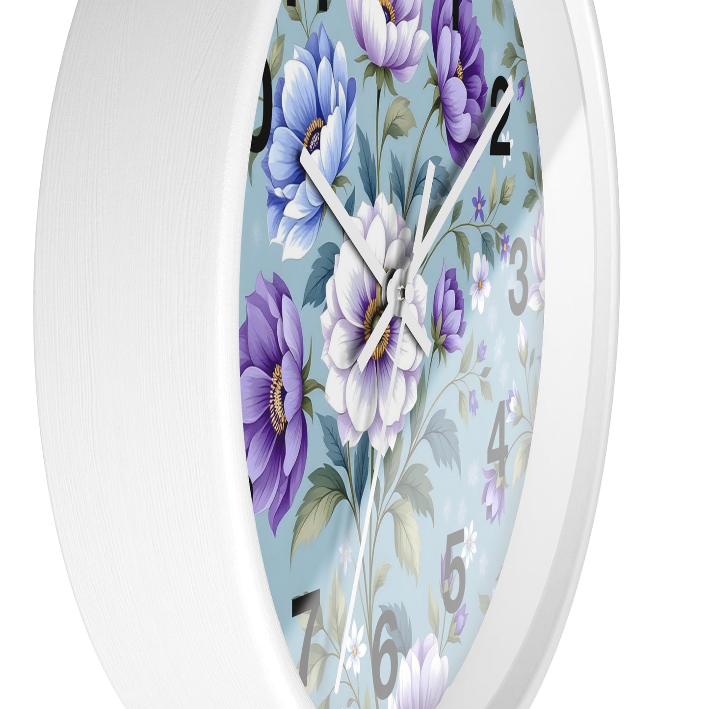 Floral Wall Clock — Vintage Purple & Blue Peony Garden Clock