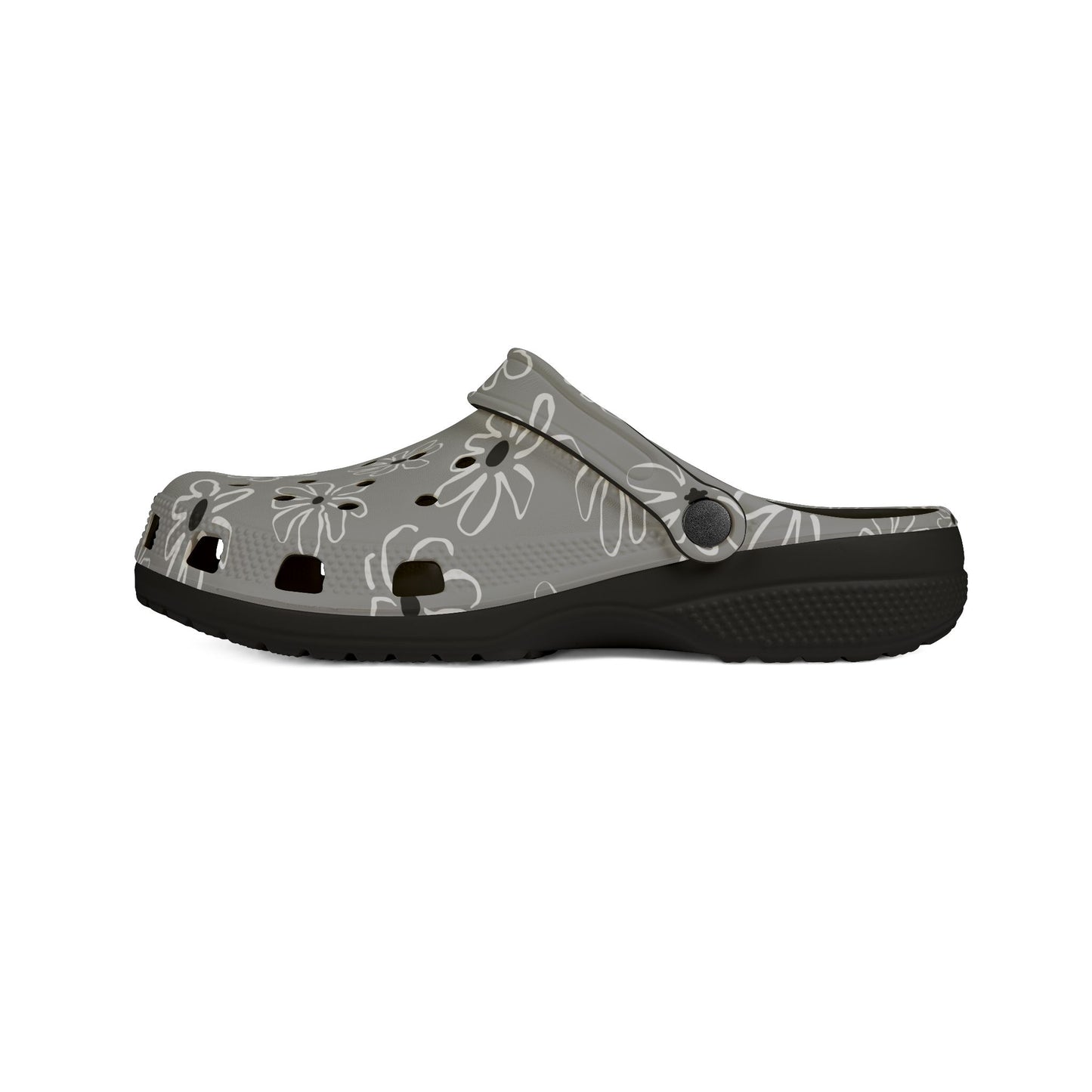 Gray Floral EVA Foam Clogs — Lightweight Garden & Casual Slip-On Shoes