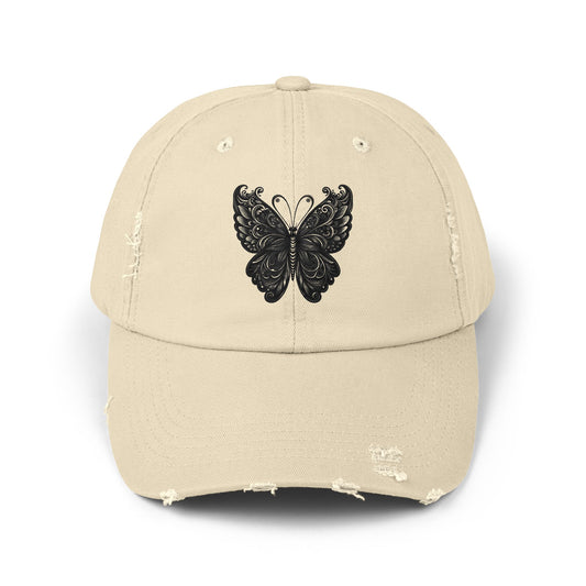 Black Distressed Butterfly Cap | Stylish Unisex Hat for Everyday Wear, Perfect Gift for Birthdays, Fashion Statement