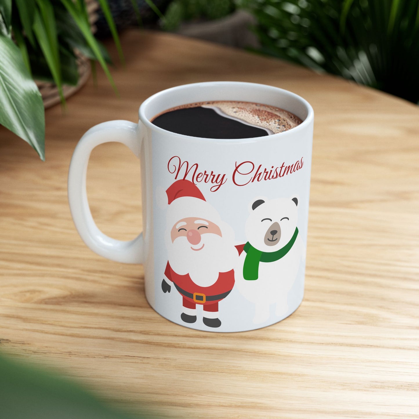 Christmas Santa & Polar Bear Ceramic Mug (11oz/15oz) — "Merry Christmas" Holiday Coffee Cup