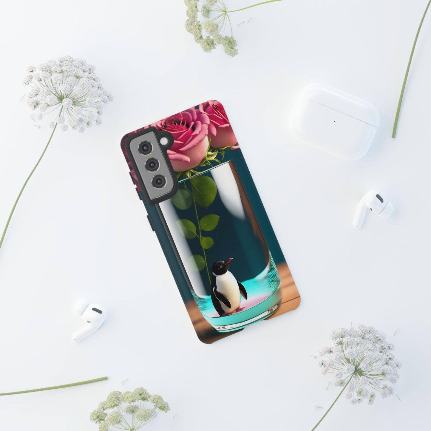 Penguin in a Glass Floral Tough Phone Case — Cute Protective Phone Cover