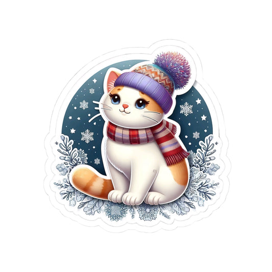 Winter Cat Kiss-Cut Stickers, Cute Cat Sticker, Animal Lover Gift, Laptop Decor, Winter Vibes