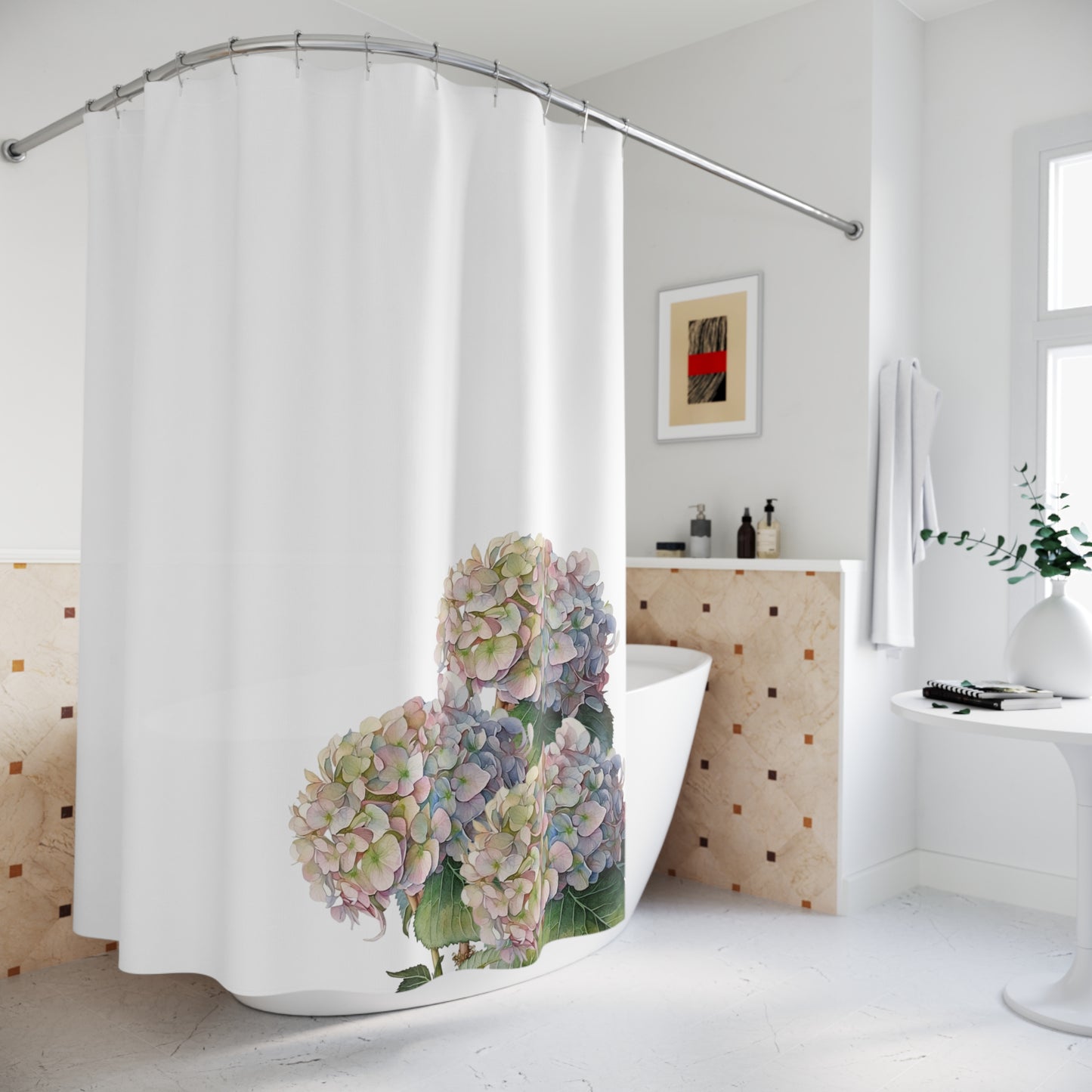 Hydrangea Corner Shower Curtain - Floral Bathroom Décor
