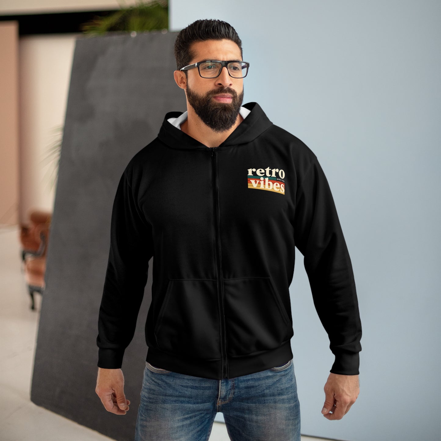 Retro Vibes Unisex Zip Hoodie, Cozy Casual Wear, Gift for Friends, Birthday Gift, Trendy Outfit, Streetwear Style, Fashion Statement