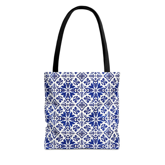 Blue Moroccan Tile Tote Bag - All-Over Print Patterned Market Tote