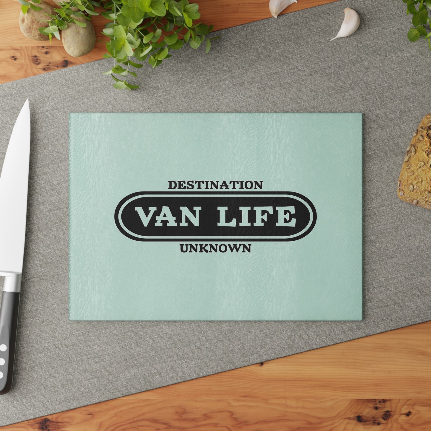Van Life Glass Cutting Board - Perfect Gift for Travelers, Kitchen Decor, Campsite Cooking, RV Living, Adventure Enthusiasts